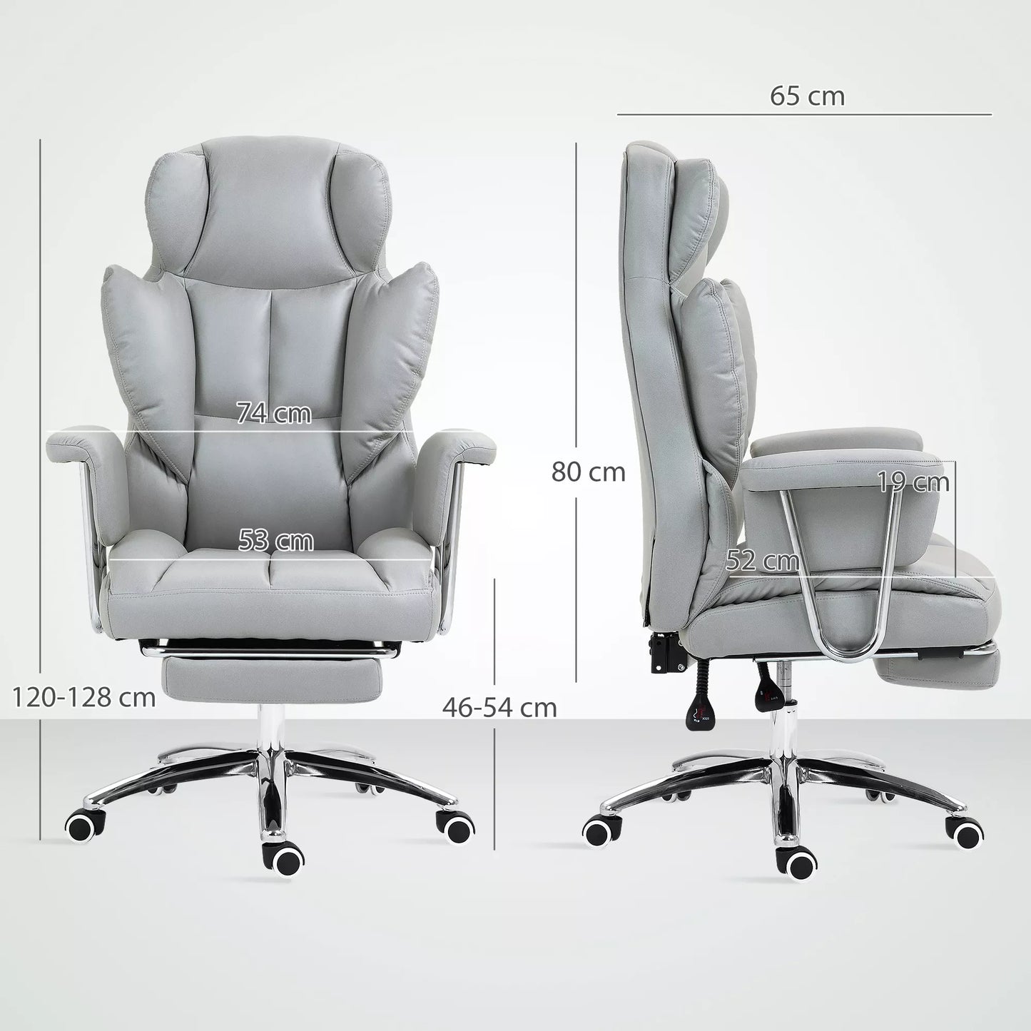 Ergonomiška biuro kėdė, paminkštinta, su kojų atrama, reguliuojamu atlošu, 360° pasukama, šviesiai pilka