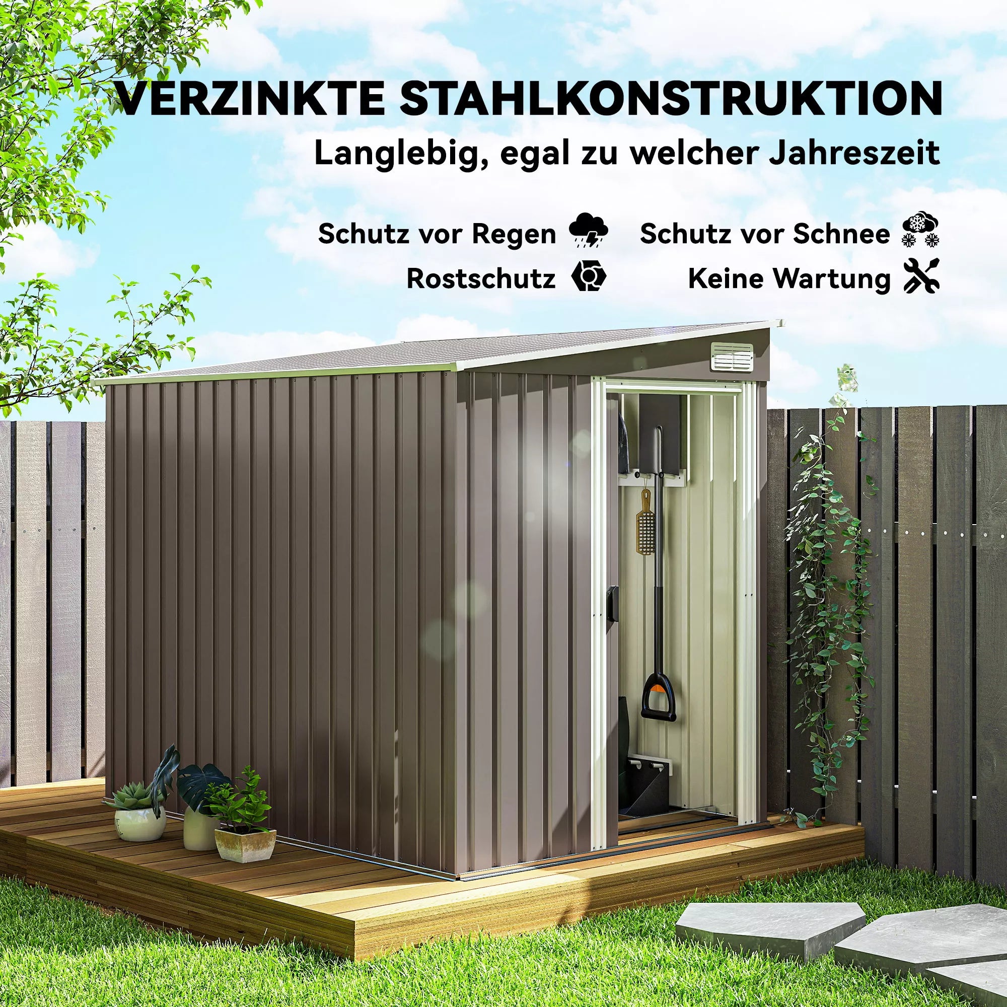 Metalinis įrankių sandėliukas 2,81 m² 154 x 206,5 x 181 cm Įrankių sandėliukas su vienšlaičiu stogu Pamatinis