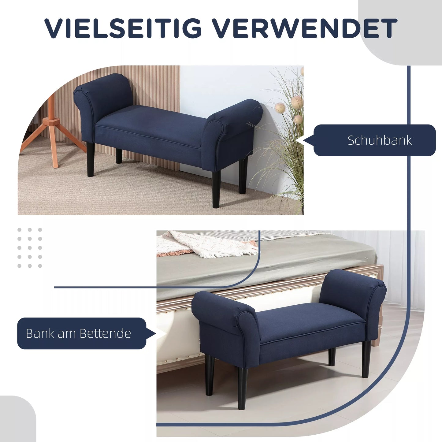 Minkštas suoliukas miegamajam ir koridoriui, atlaiko iki 130 kg, 102 x 36 x 51 cm, mėlynas