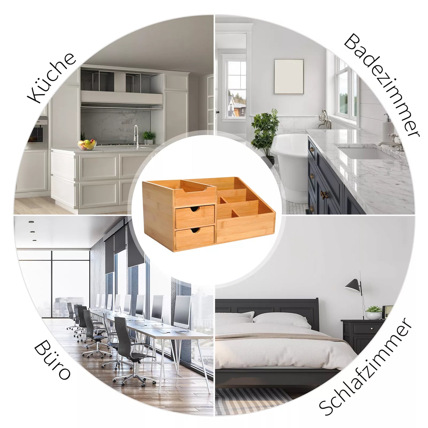 Stalinio kompiuterio organizatorius, laikymo dėžutė biurui, organizacinė dėžutė su 2 stalčiais, natūrali, ilgis 33 x plotis 20,5 x aukštis 15,5 cm