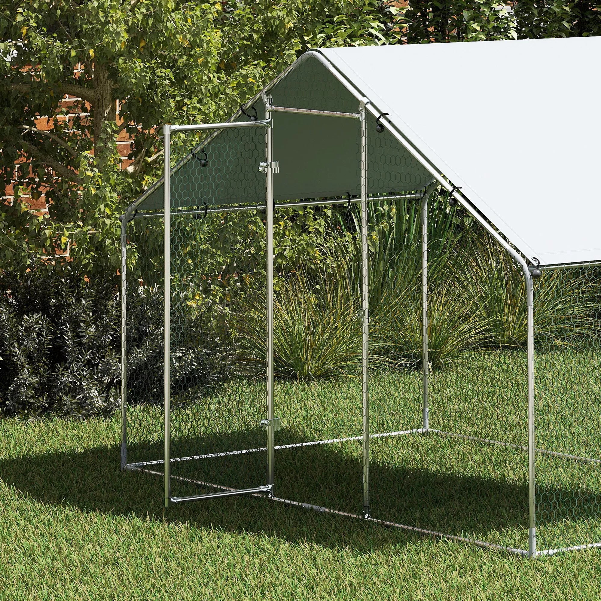 Vištidė 5–8 vištoms, stogo danga, užrakinamos durys, plieninis rėmas, 5,1 m², 3 x 1,7 x 1,9 m