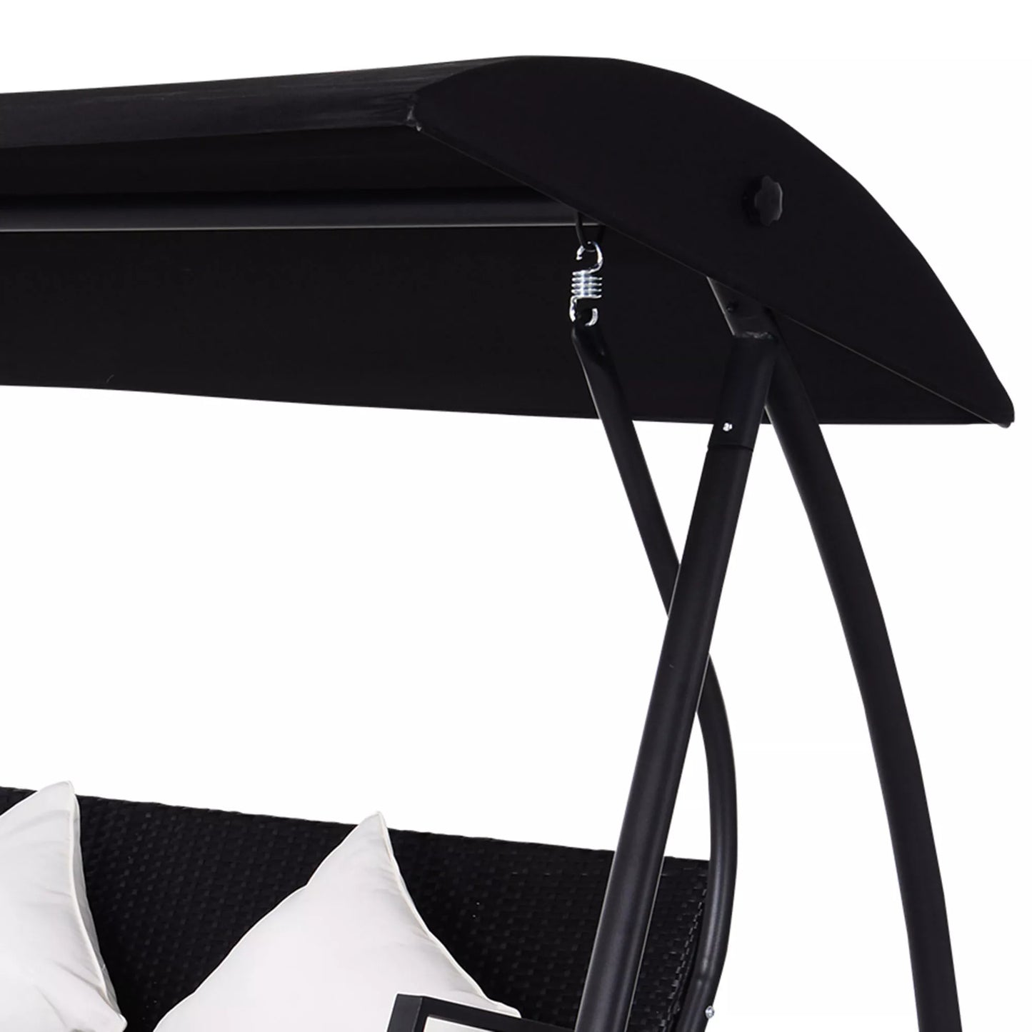 3 vietų poliratano ir metalo holivudinis suoliukas-supynės su pagalvėlėmis, atlaiko iki 360 kg, naujas (juodas)