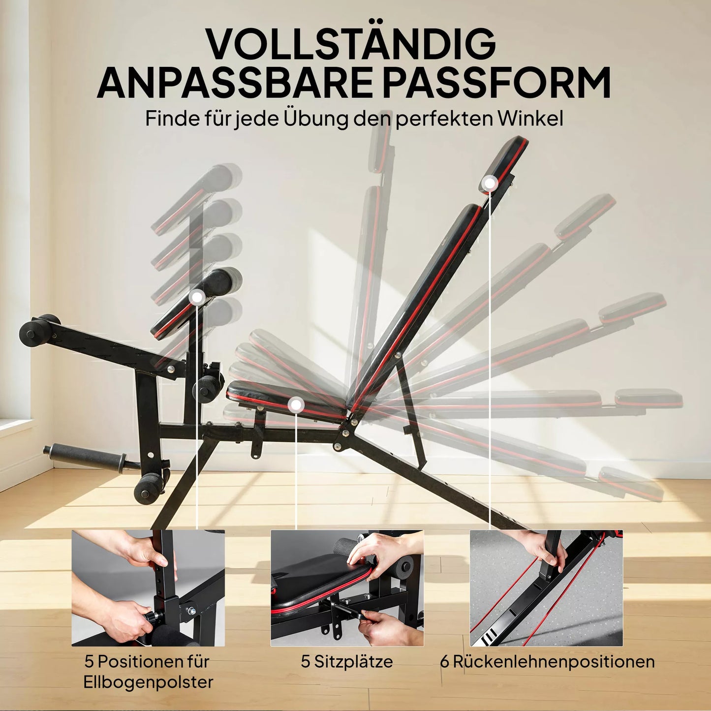 Reguliuojamas hantelų suolas iki 300 kg 3 in 1 treniruočių suolas su ratukais Kojų tiesimo įrenginys Curlpult Galvos atrama Atsparumo juostos