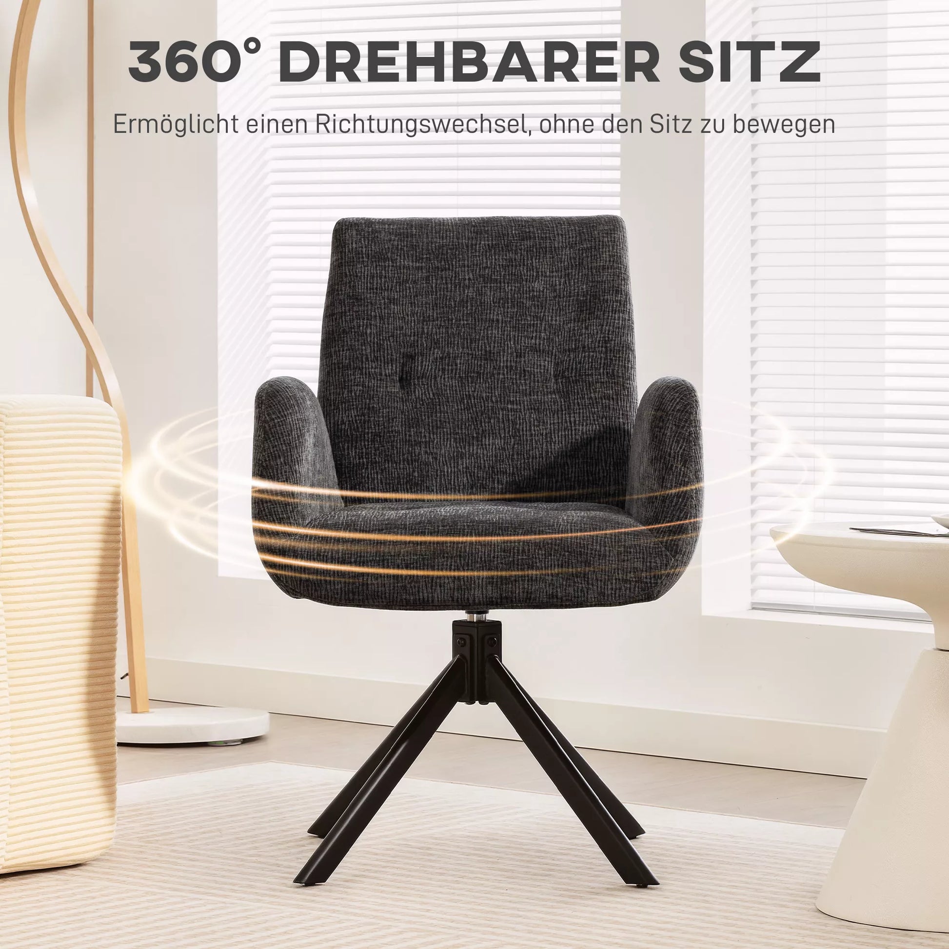 Minkštas fotelis, akcentinis fotelis, modernus dizainas, sukamasis, iki 120 kg, juodas