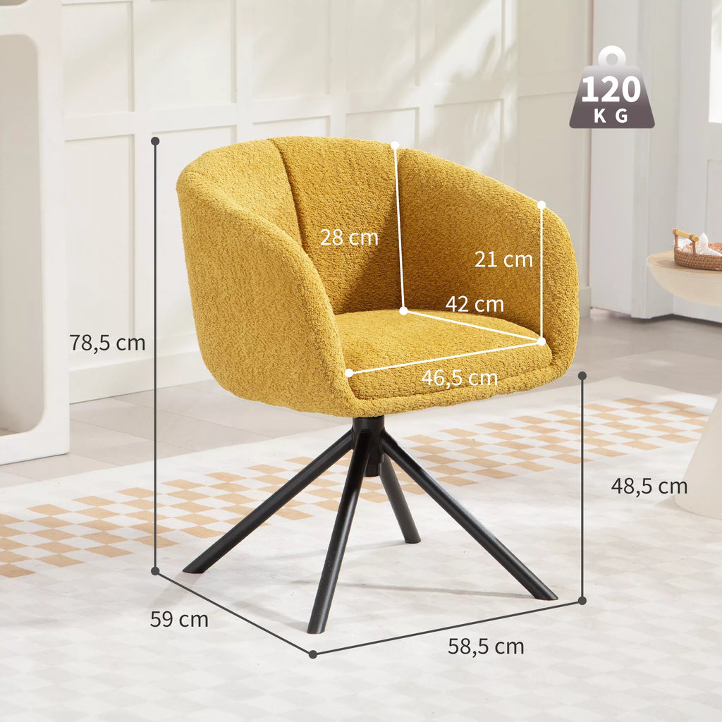 Fotelis, minkštas krėslas su patogia sėdimoji dalimi, pasukamas, minkštas apmušalas, iki 120 kg, geltonas
