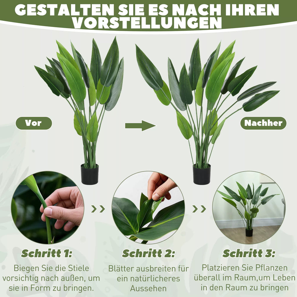 Dirbtinis augalas, dirbtinis augalas, cementinis vazonas, 18 lapų, plastikas, žalia