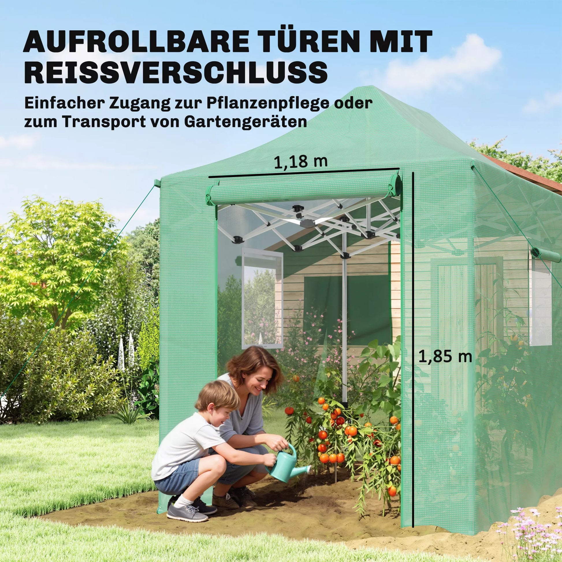 Pop Up šiltnamis, maždaug 200x300x270 cm Sulankstomas šiltnamis su dvišlaičiu stogu, užtrauktukinėmis durimis ir langais