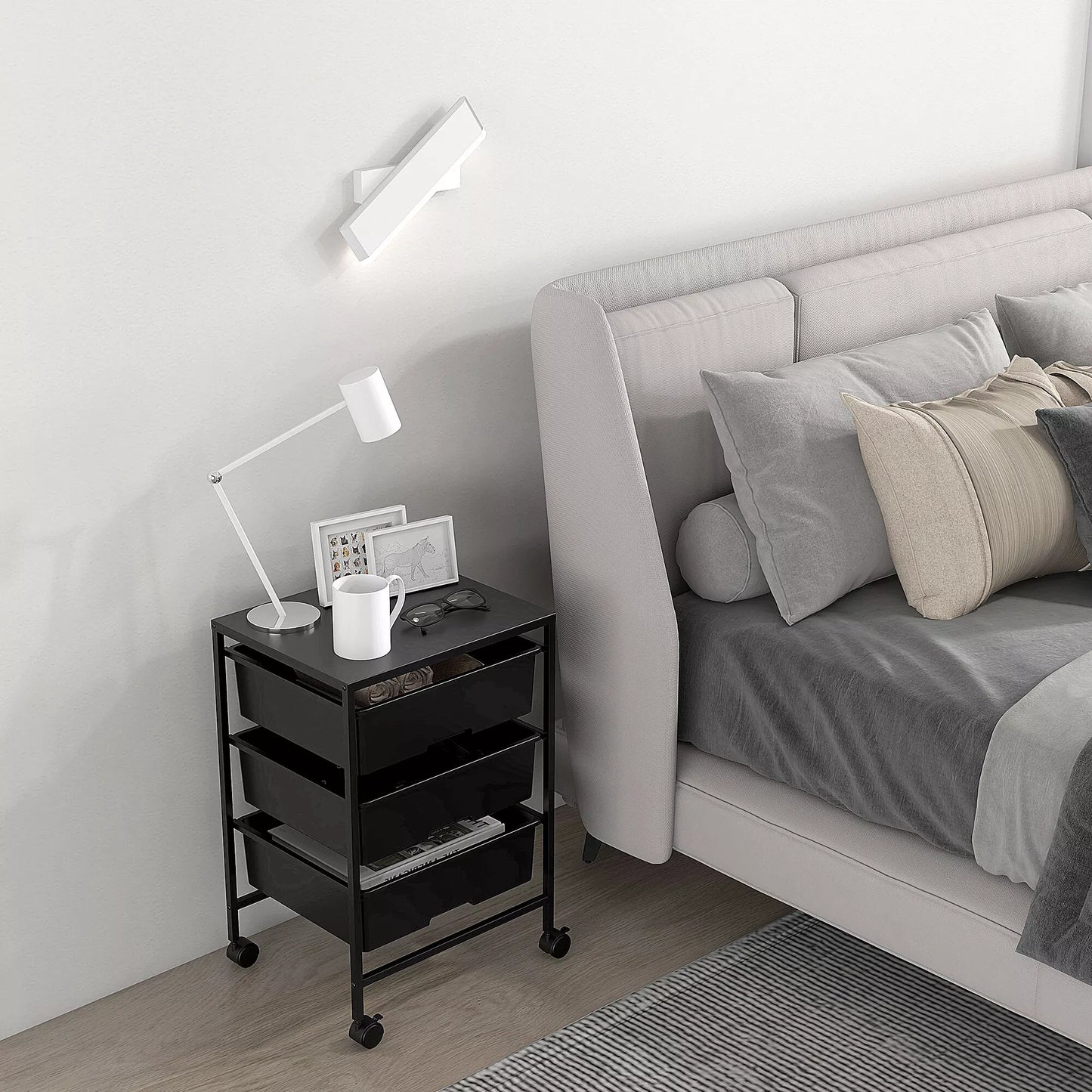 Vežimėlis su ratukais, 3 krepšiai transportavimui ir laikymui, virtuvės vežimėlis, 40,8 ilg. x 33,5 plat. x 60,5 aukšt. cm, juodas