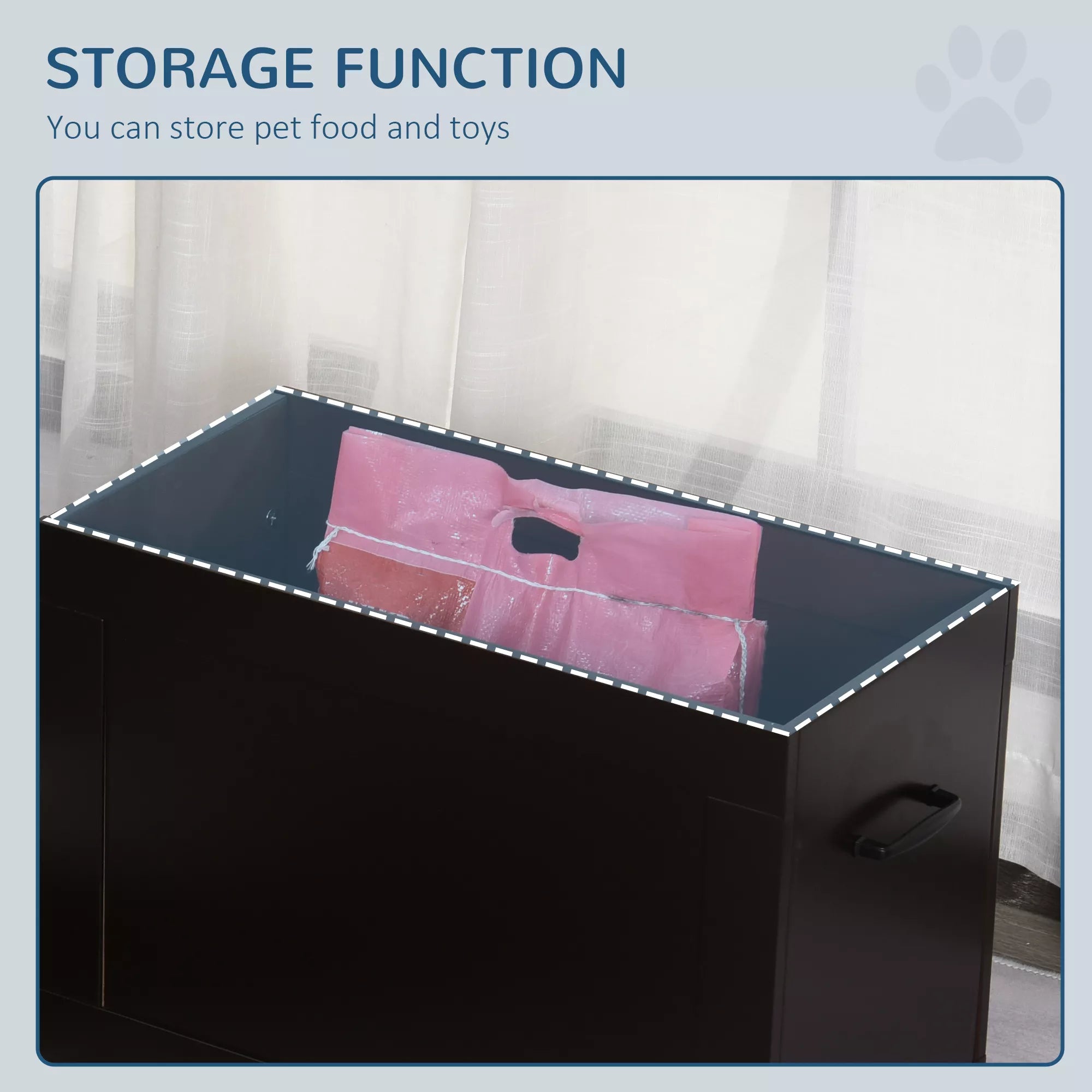 Pašaro stotis, 2 nerūdijančio plieno dubenėliai, paslėpta saugojimo vieta, 60 cm x 30 cm x 41 cm, juoda + sidabrinė