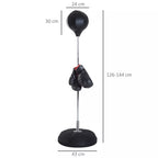 Bokso rinkinio matmenų schema: 126–144 cm aukštis, 43 cm pagrindas