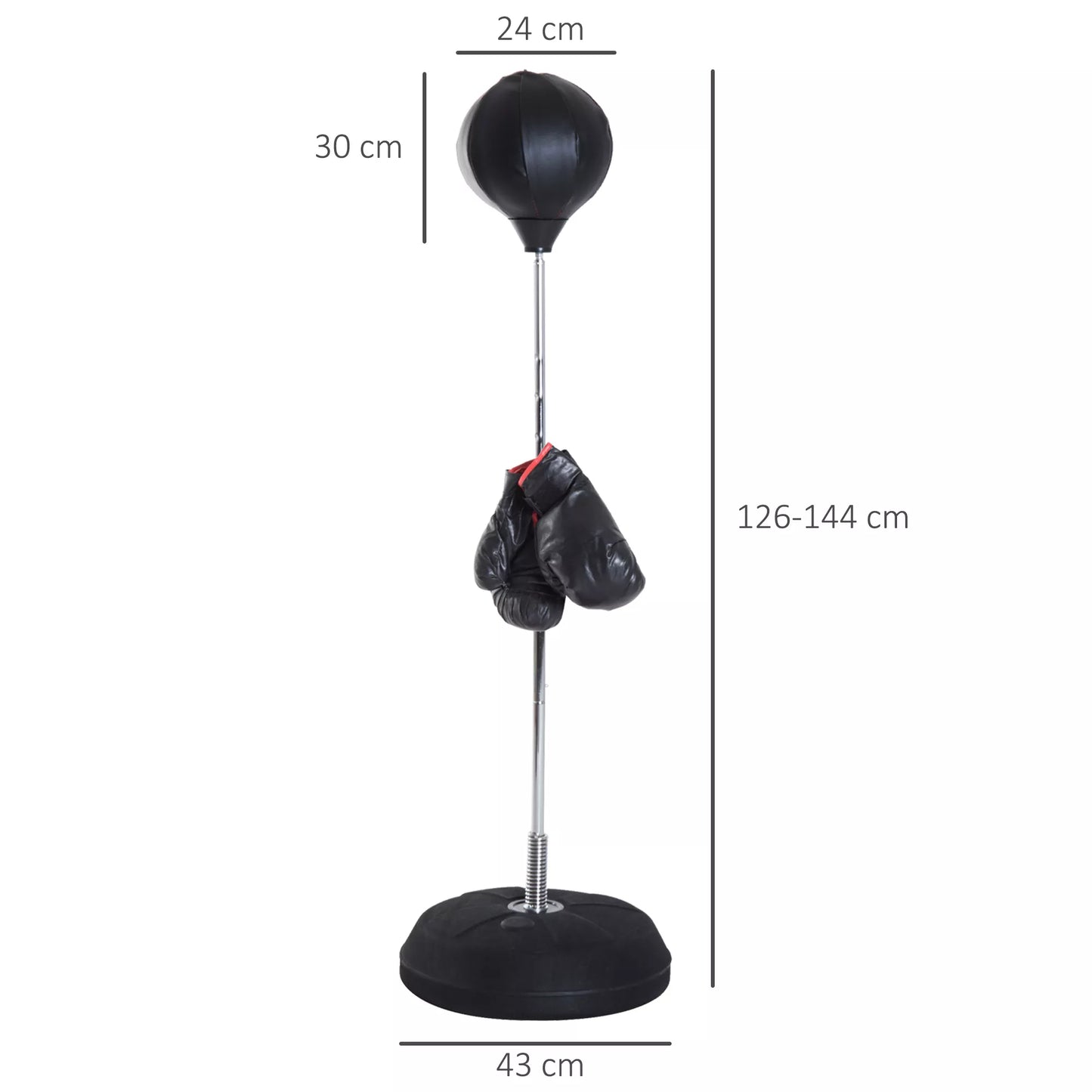 Bokso rinkinys su bokso maišu, aukščio reguliuojamas, su bokso pirštinėmis, 126-144 cm, juodas