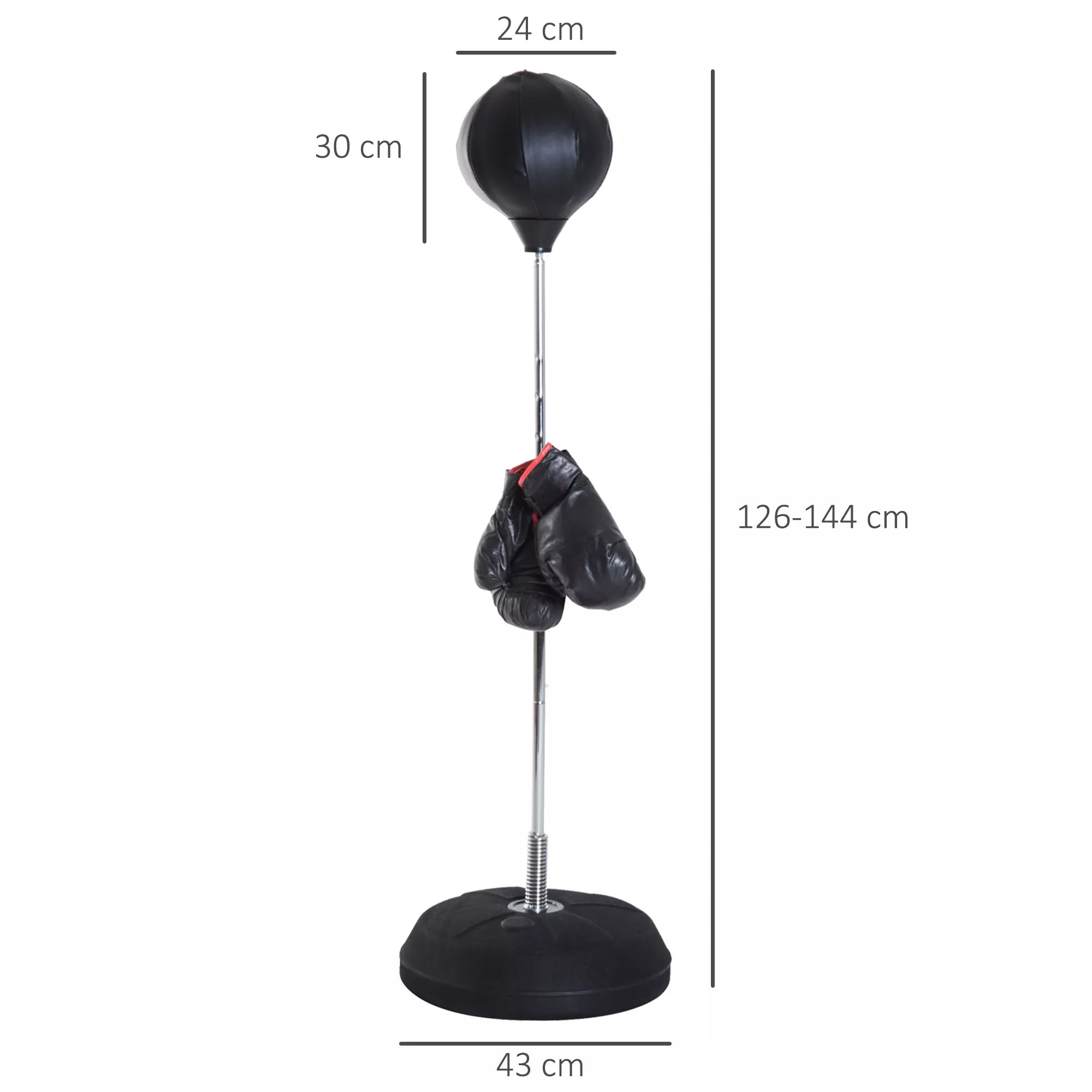 Bokso rinkinys su kriauše, reguliuojamas, 126–144 cm, juodas
