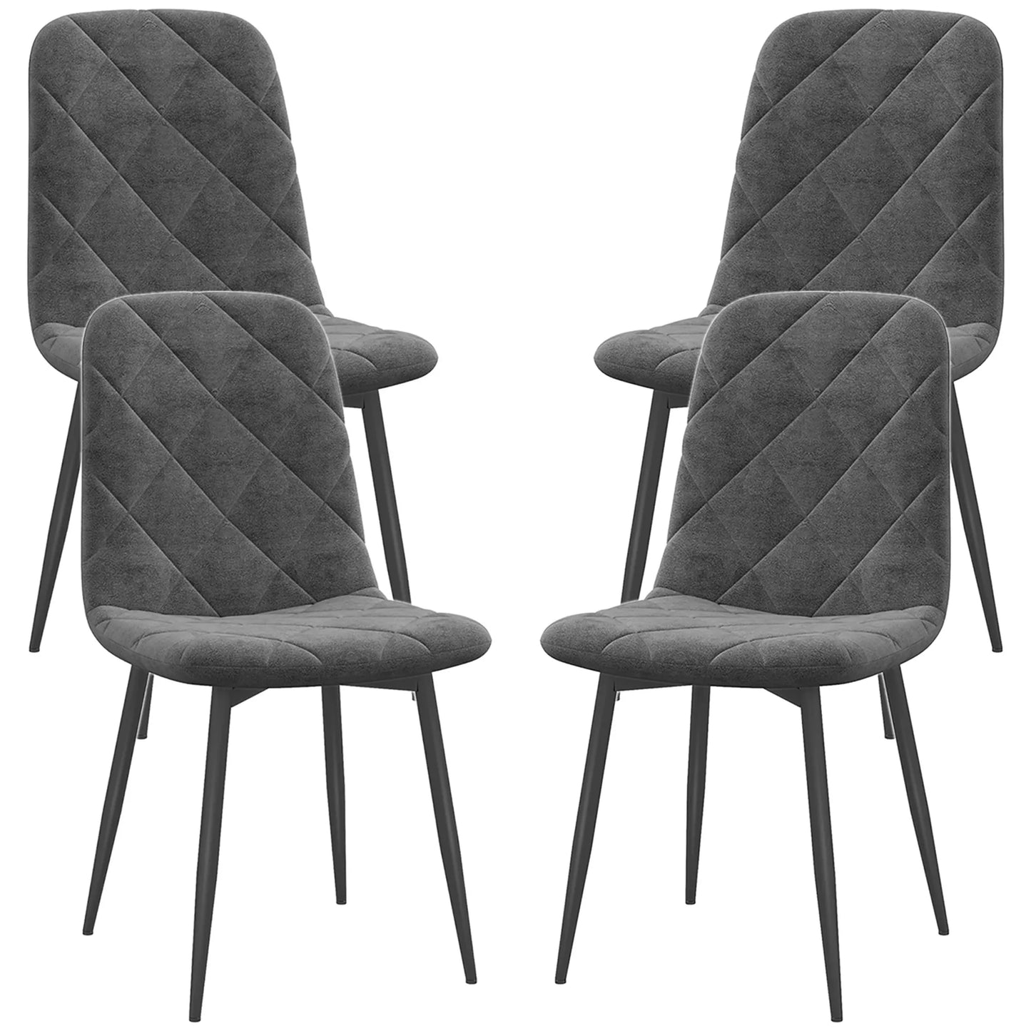 Valgomojo kėdės, 4 vnt. komplektas virtuvės kėdžių su atlošu, aksominės išvaizdos, minkštos kėdės su metalinėmis kojomis, prie valgomojo stalo, pilkos