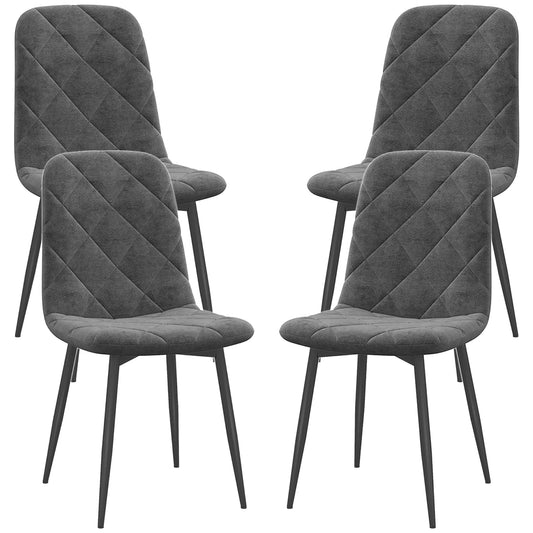 Valgomojo kėdės, 4 vnt. komplektas virtuvės kėdžių su atlošu, aksominės išvaizdos, minkštos kėdės su metalinėmis kojomis, prie valgomojo stalo, pilkos