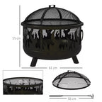 Lauko židinio matmenų schema: aukštis 55 cm, skersmuo 61 cm, grotelės 57 cm, žarstiklis 50 cm
