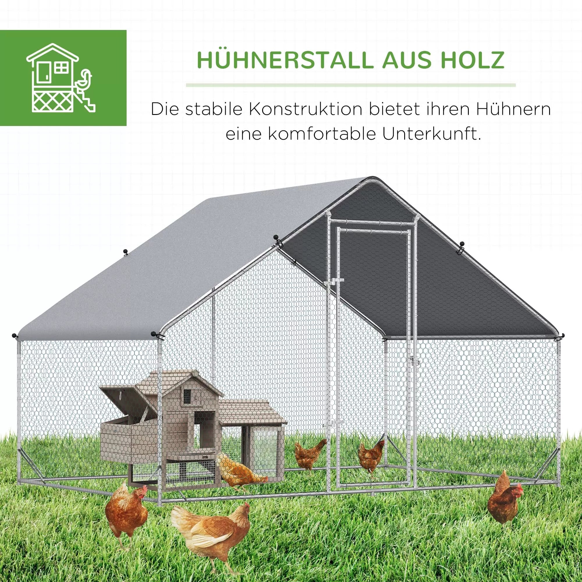 Vištidė, laisvai laikomų paukščių aptvaras, paukščių tvartas su stogu, laisvai laikomų paukščių aptvaras 4–6 vištoms, antims, triušiams, 3 x 2 x 2 m