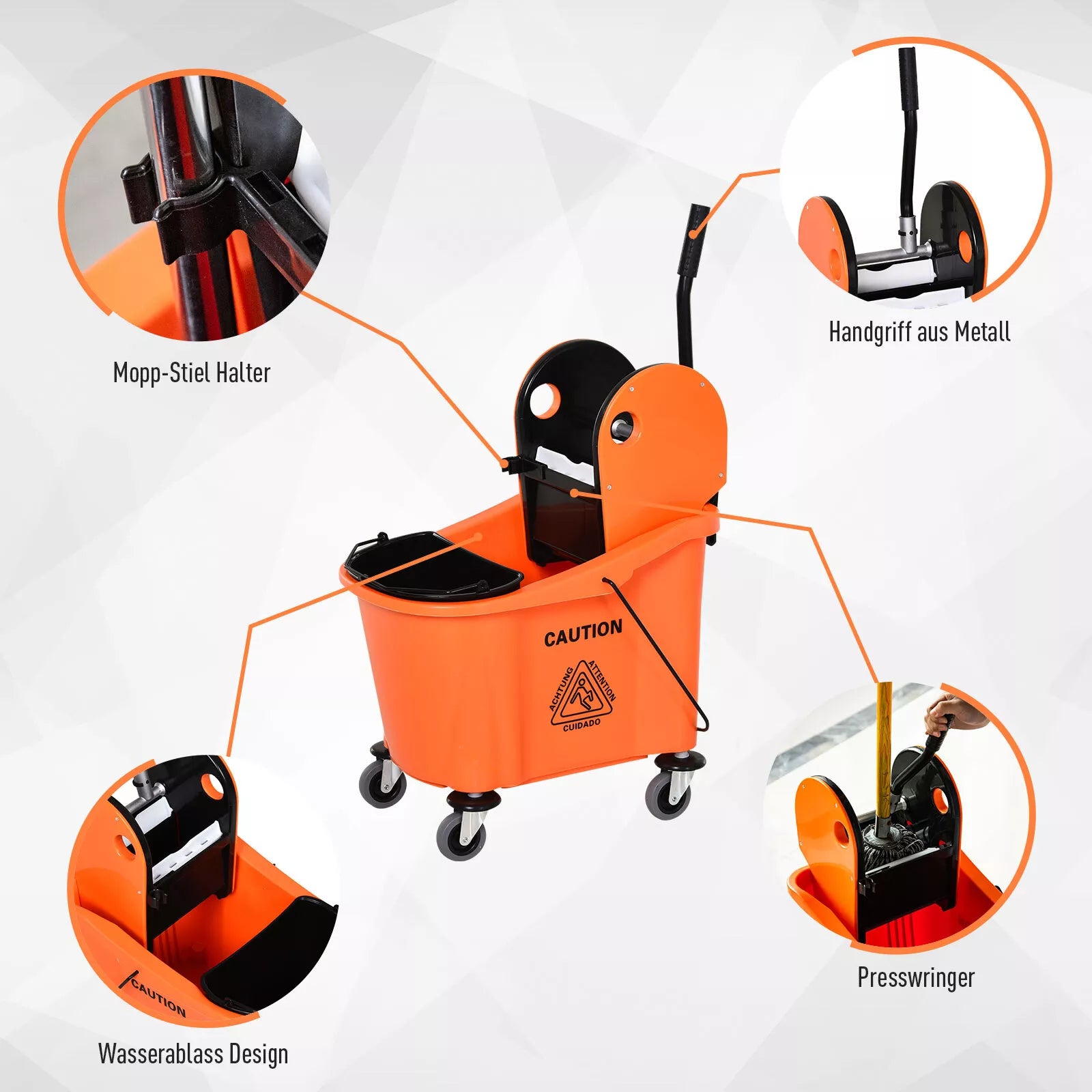 Valymo vežimėlis su įrenginiu šluostei gręžti, 36 l, juodas/oranžinis
