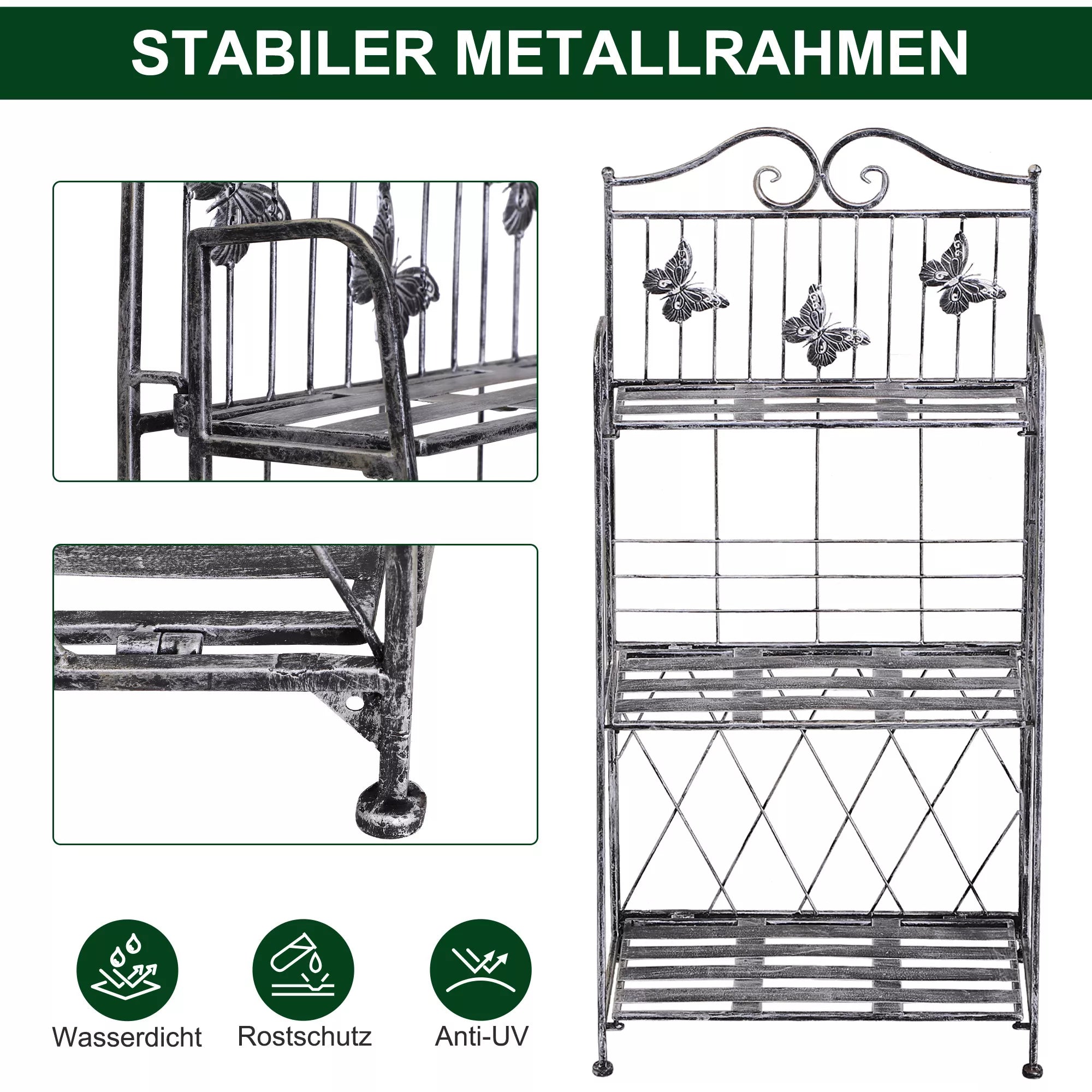 Augalų stovas Augalų stovas Gėlių stovas Gėlių laiptai Sodo stovas 3 lygiai Metalo sidabrinės spalvos 44 x 25 x 96 cm