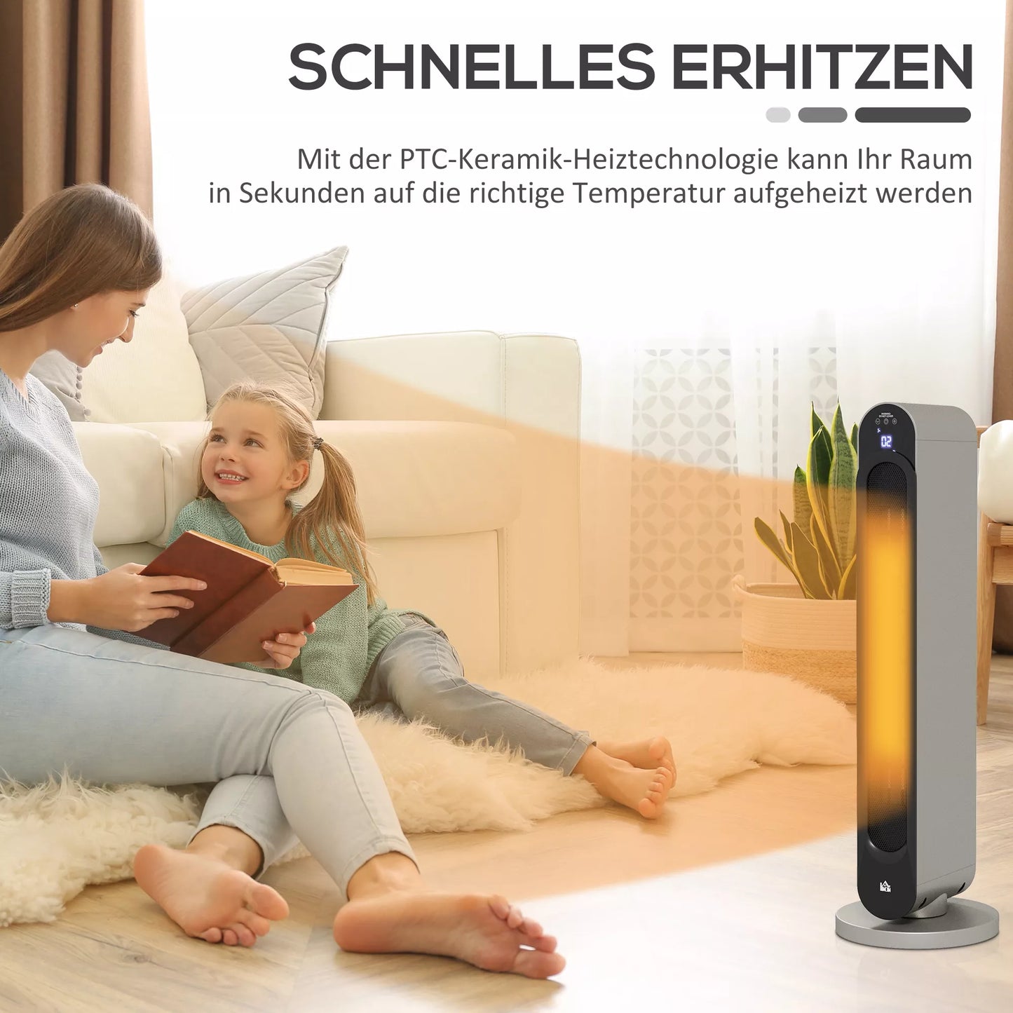 Elektrinis šildytuvas, 3 režimai, 12 valandų laikmatis, LED ekranas, sukimosi funkcija