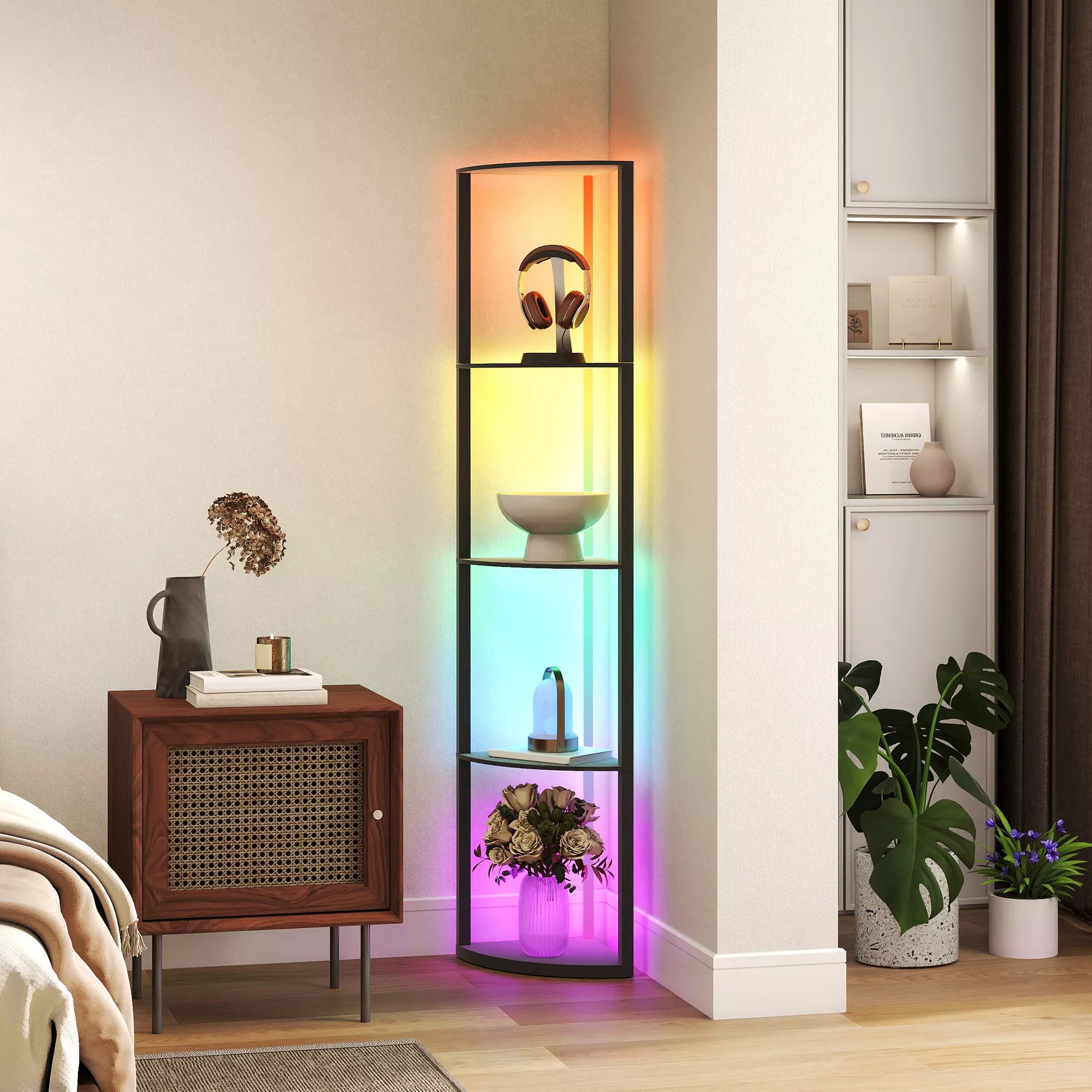 Pastatomas šviestuvas-lentyna su LED RGB apšvietimu, juodas