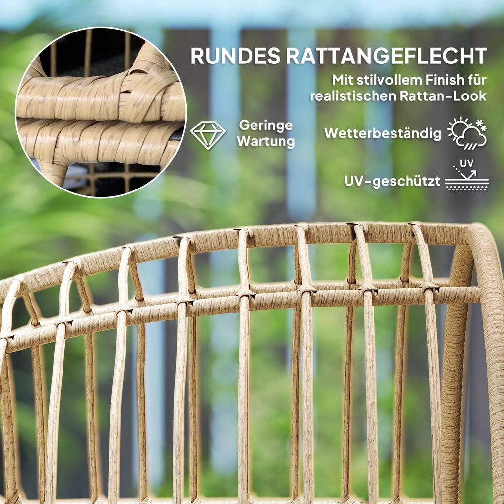 Rattan kėdė kiaušinio formos su nuimamu pagalvėle, apmušalu, lauko kėdė iš rotango 95 x 80 x 155 cm smėlio spalvos