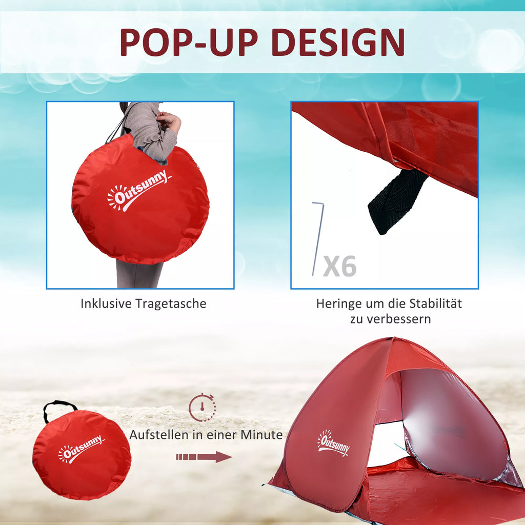 Pop-up palapinė, paplūdimio palapinė, kempingo palapinė, poliesteris, 200 x 150 x 119 cm, raudona