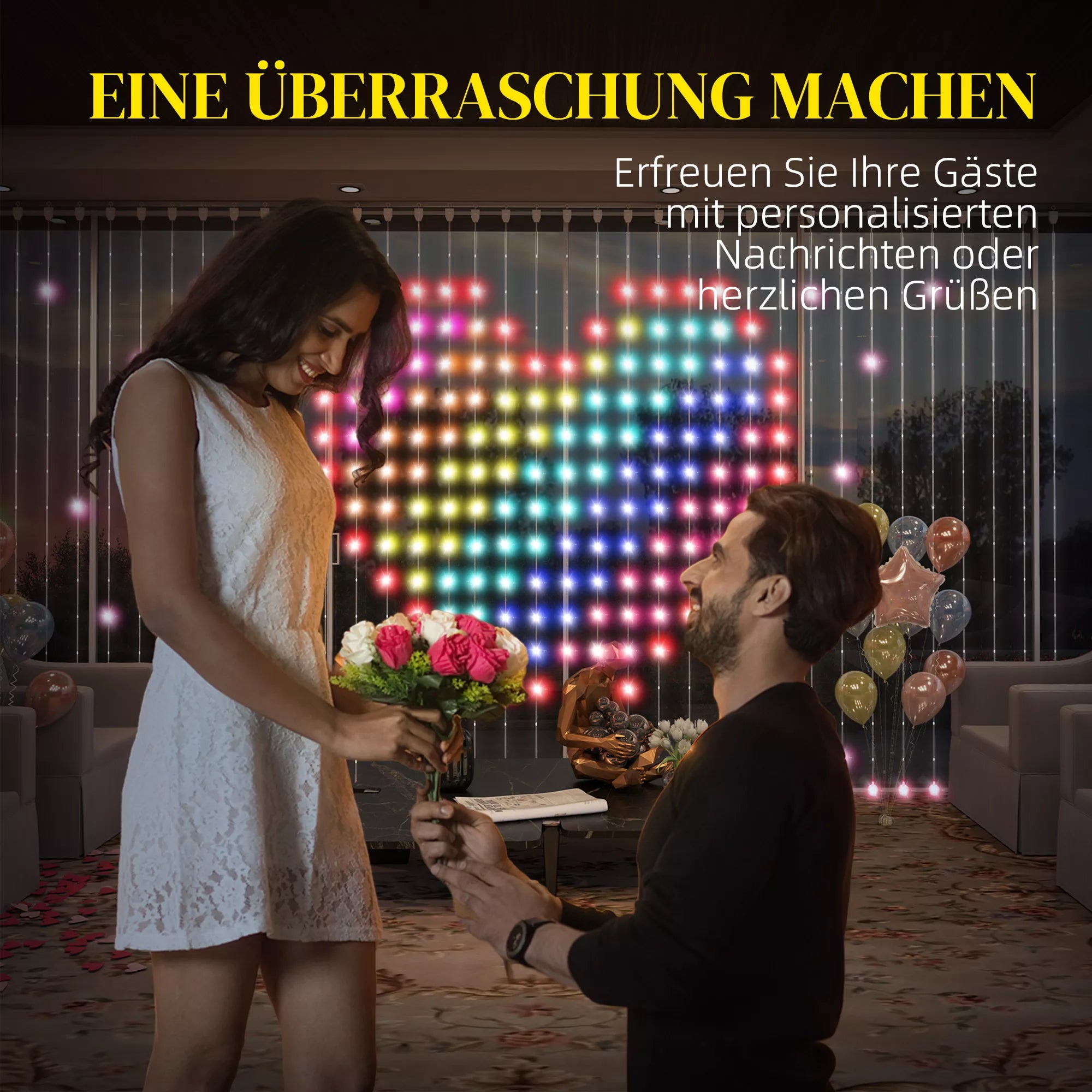 Užuolaida su 400 LED žiburėlių, dinamiškos girliandos su muzikos sinchronizavimu miegamajam, svetainei, 3 x 3 m