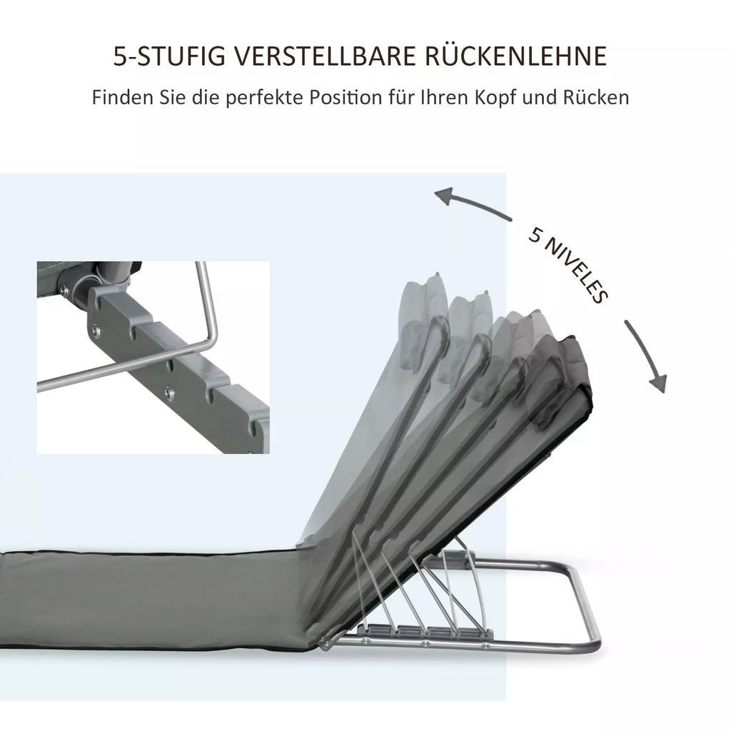 2 vnt. komplektas paplūdimio kilimėlių, reguliuojamų, sulankstomų, 124L x 53B x 37-50H cm, pilkos spalvos