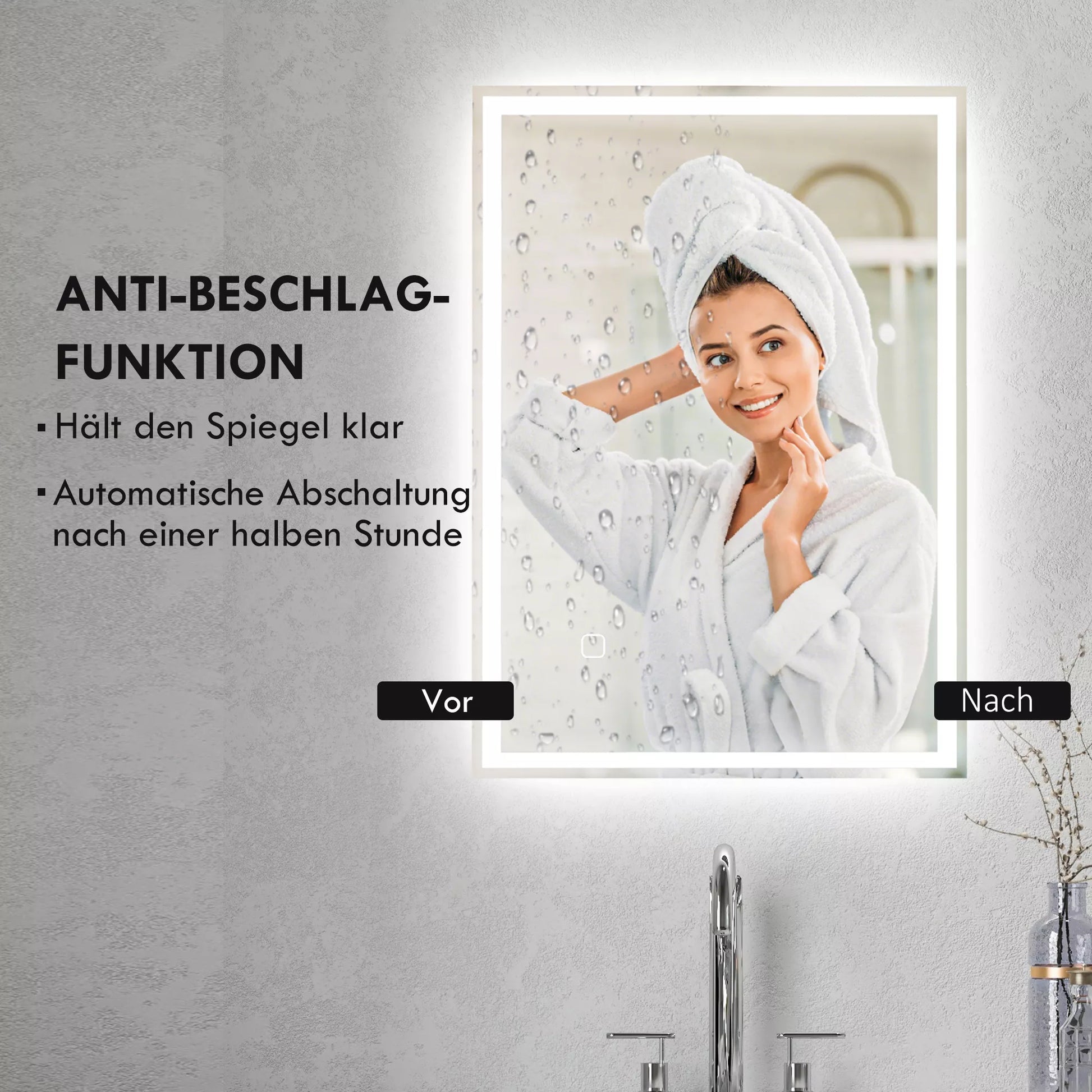 Vonios veidrodžiai Vonios veidrodžiai Sieniniai veidrodžiai LED. Liečiamasis jungiklis, baltas