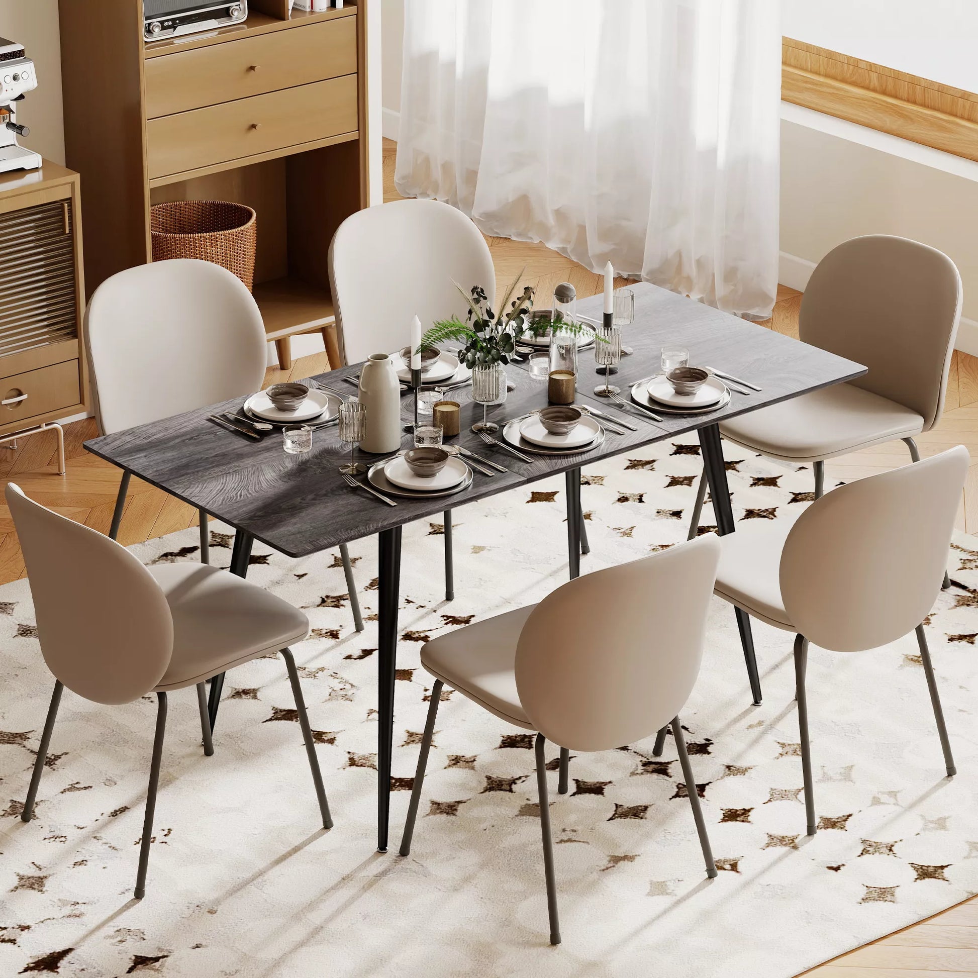 Išlankstomas valgomojo stalas, prailginamas stalas 6-8 žmonėms, virtuvės stalas su tvirtomis plieninėmis kojomis