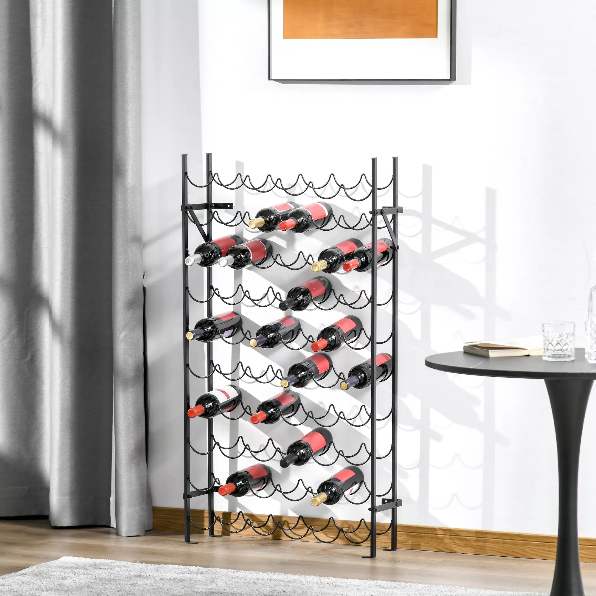 Vyno stovas metalinis 60 butelių 64,5 x 5,5 x 120,5 cm juodas