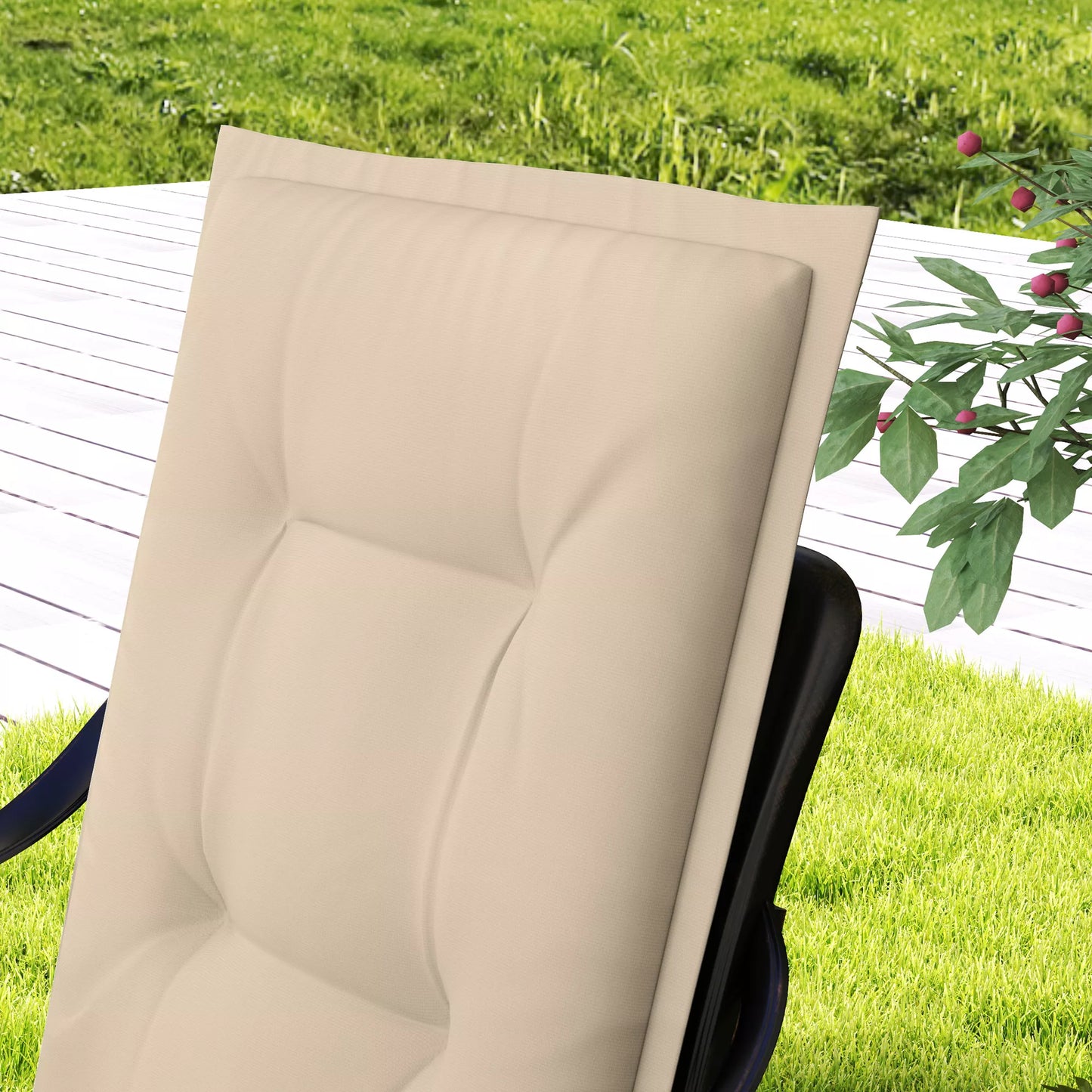 4 vnt. Sėdynių pagalvėlių rinkinys 108 x 50 x 5 cm Kėdės pagalvėlė su raišteliais, lauko ir vidaus naudojimui, smėlio spalvos