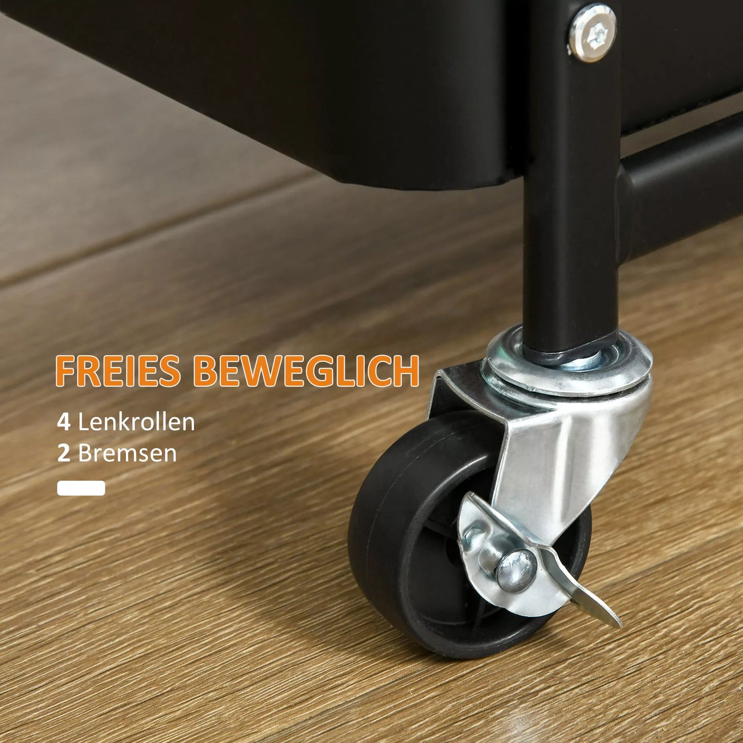 Virtuvės vežimėlis su perforuota lenta, rankšluosčių laikikliu, laikymo krepšiais, juodas