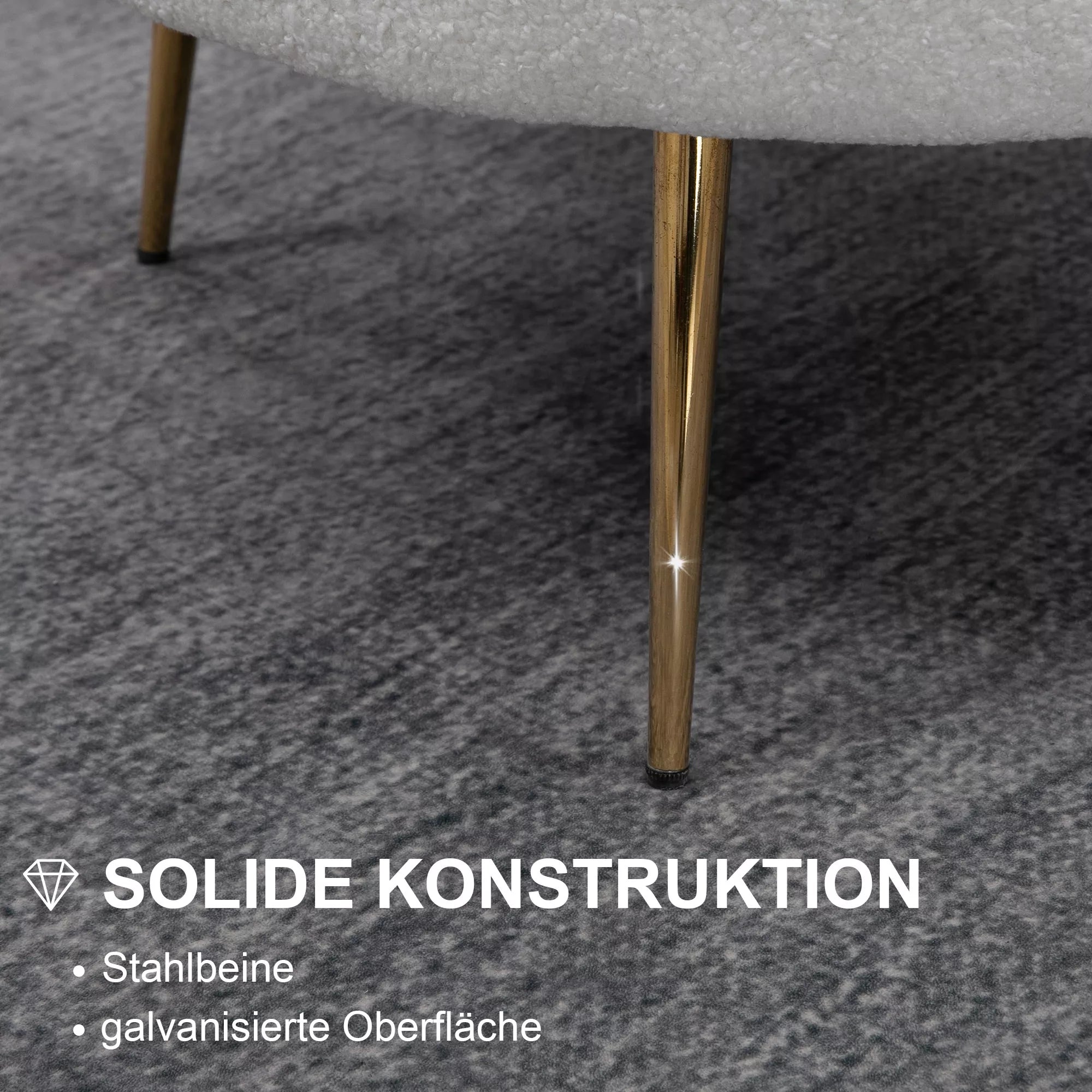 Kėdė su minkštu apmušalu, atpalaiduojanti kėdė, poilsio kėdė, metalinės kojos auksinės spalvos, 79L x 77B x 77H cm, balta