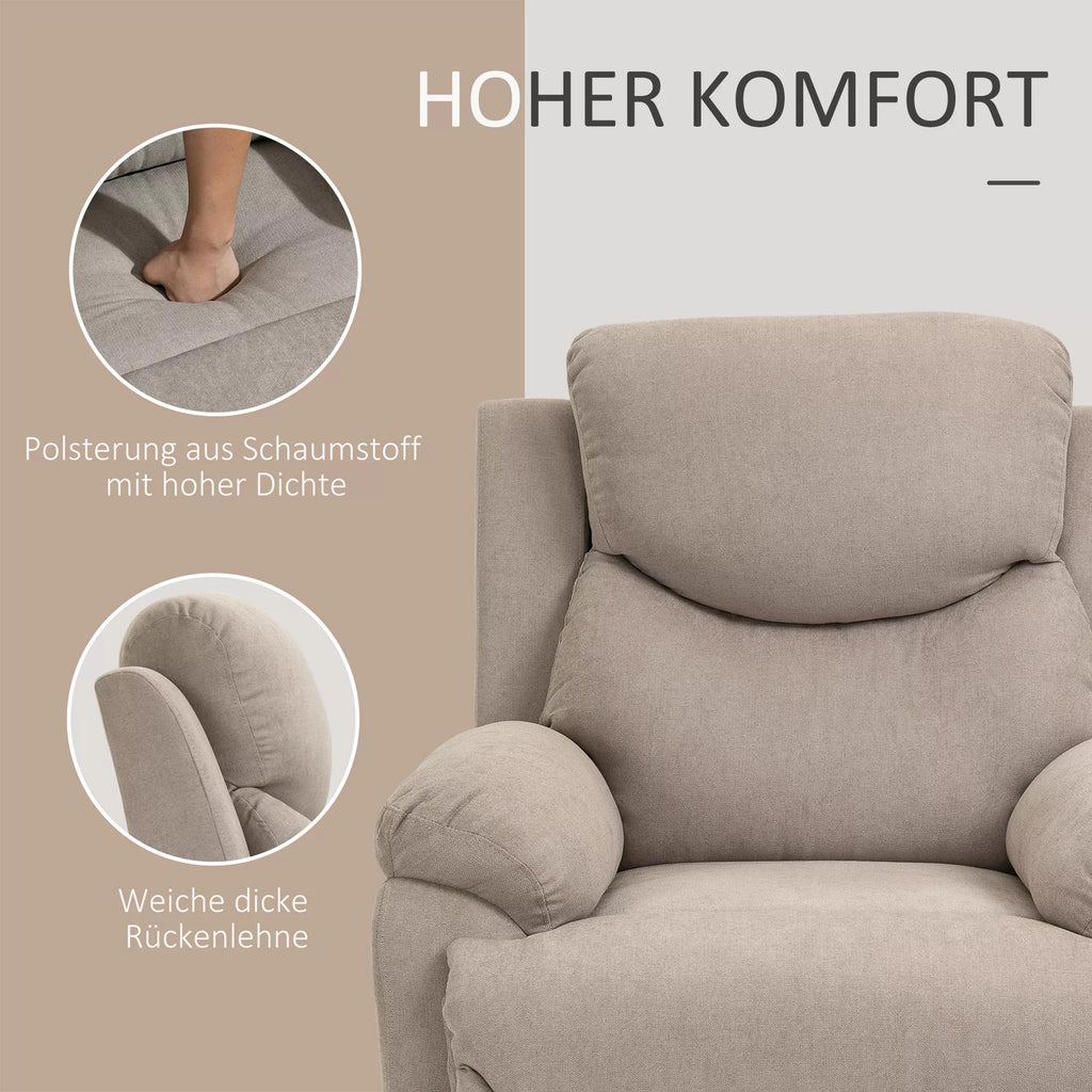 Atlošiamas krėslas, vienvietė sofa, gultas, 150° atlenkiamas televizoriaus krėslas, atlošiamas fotelis su miego funkcija svetainei, linas, smėlio spalvos, 93 x 88 x 102 cm
