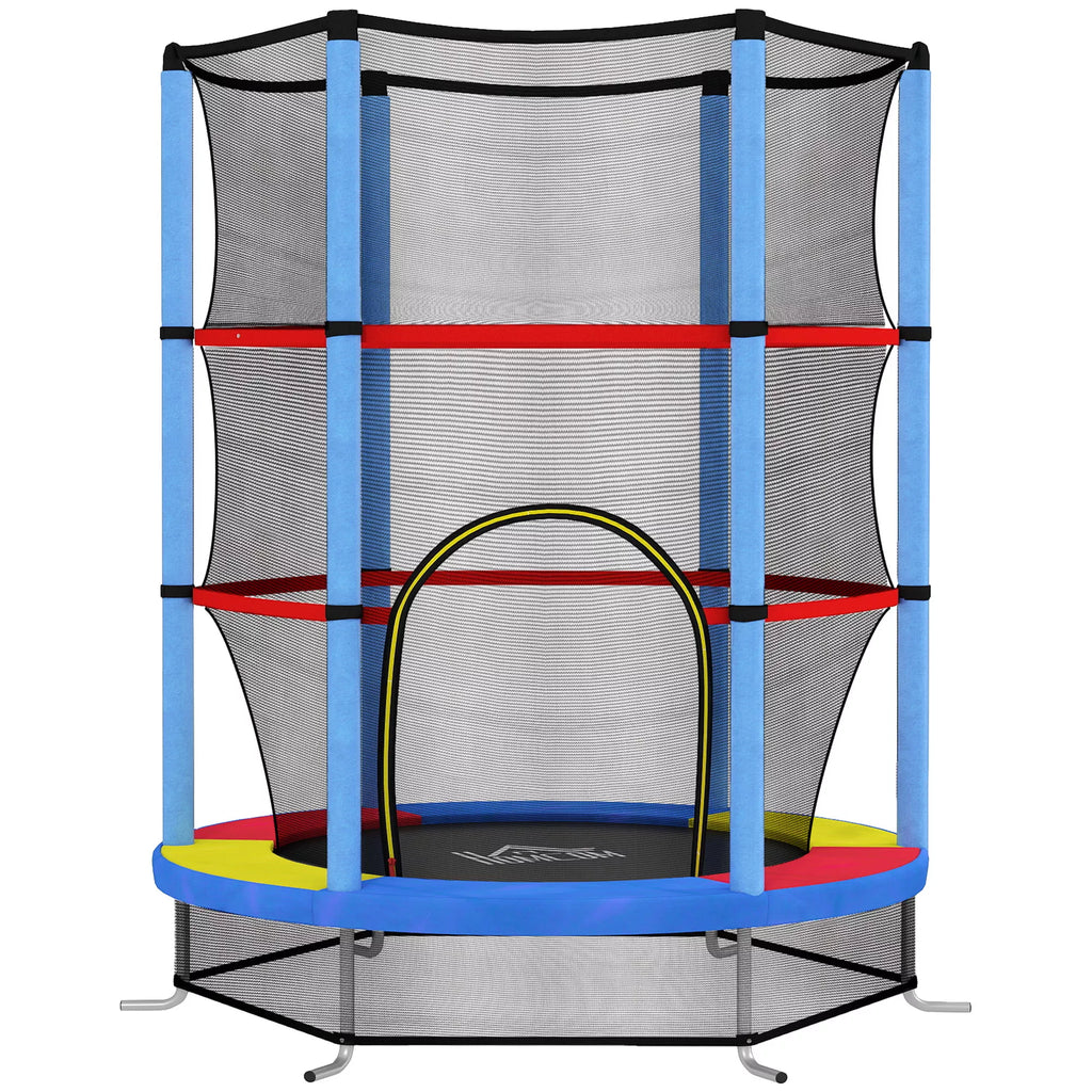 Vaikų batutas, saugos tinklas, guminių spyruoklių sistema, iki 45 kg, plieno rėmas, Ø140x160cm, spalvingas