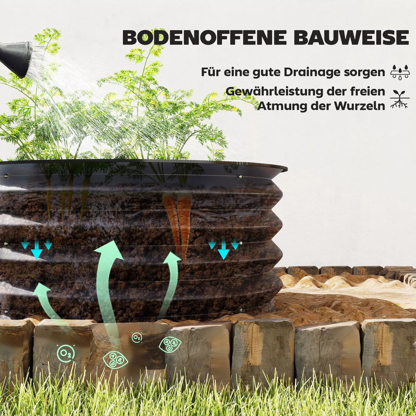 2 vnt. Cinkuoti augalų vazonai, Ø60 x 30H cm Gėlių vazonai su atviru dugnu įvairioms augalams, tamsiai pilki