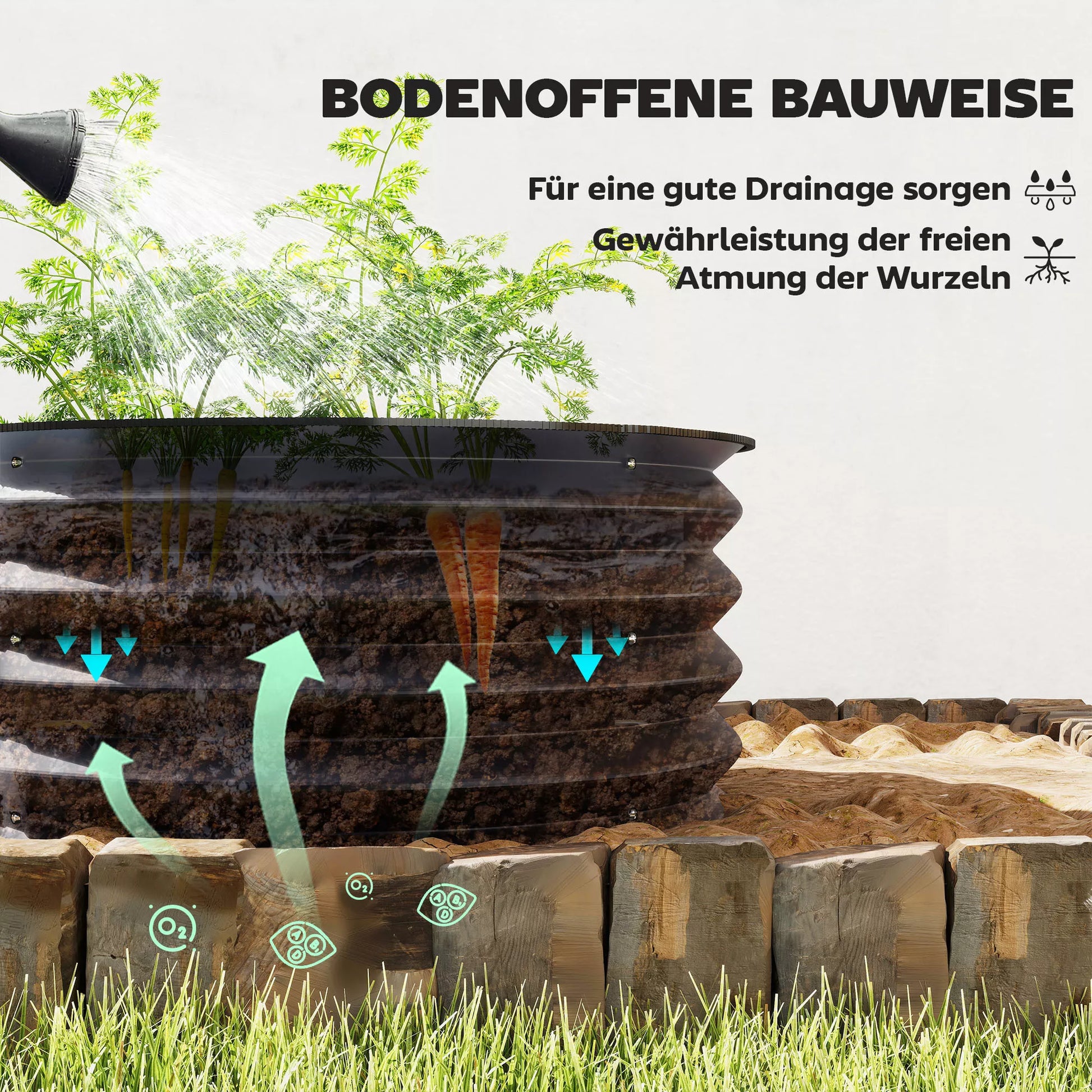 2 vnt. Cinkuoti augalų vazonai, Ø60 x 30H cm Gėlių vazonai su atviru dugnu įvairioms augalams, tamsiai pilki