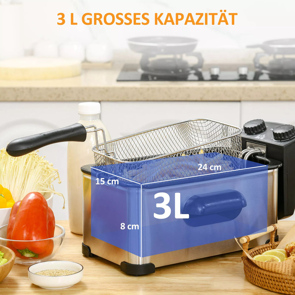 Fritūrinė, 3 litrai, 2000 W galia, skaidrus dangtis, aušinti rankena, juoda spalva