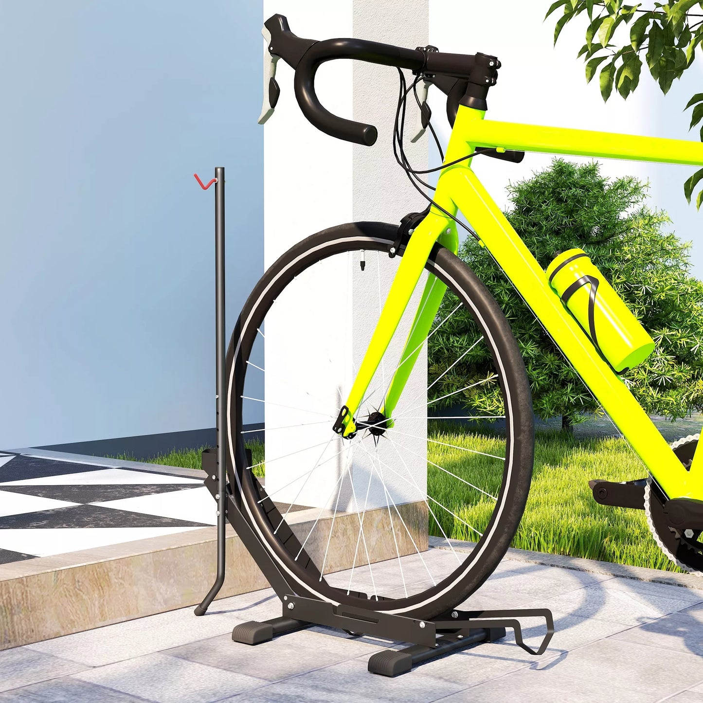 Plieninis dviračio stovas dviračiams, laikiklis su 80 mm padangų pločiui, 75 x 41 x 81 cm, juodas