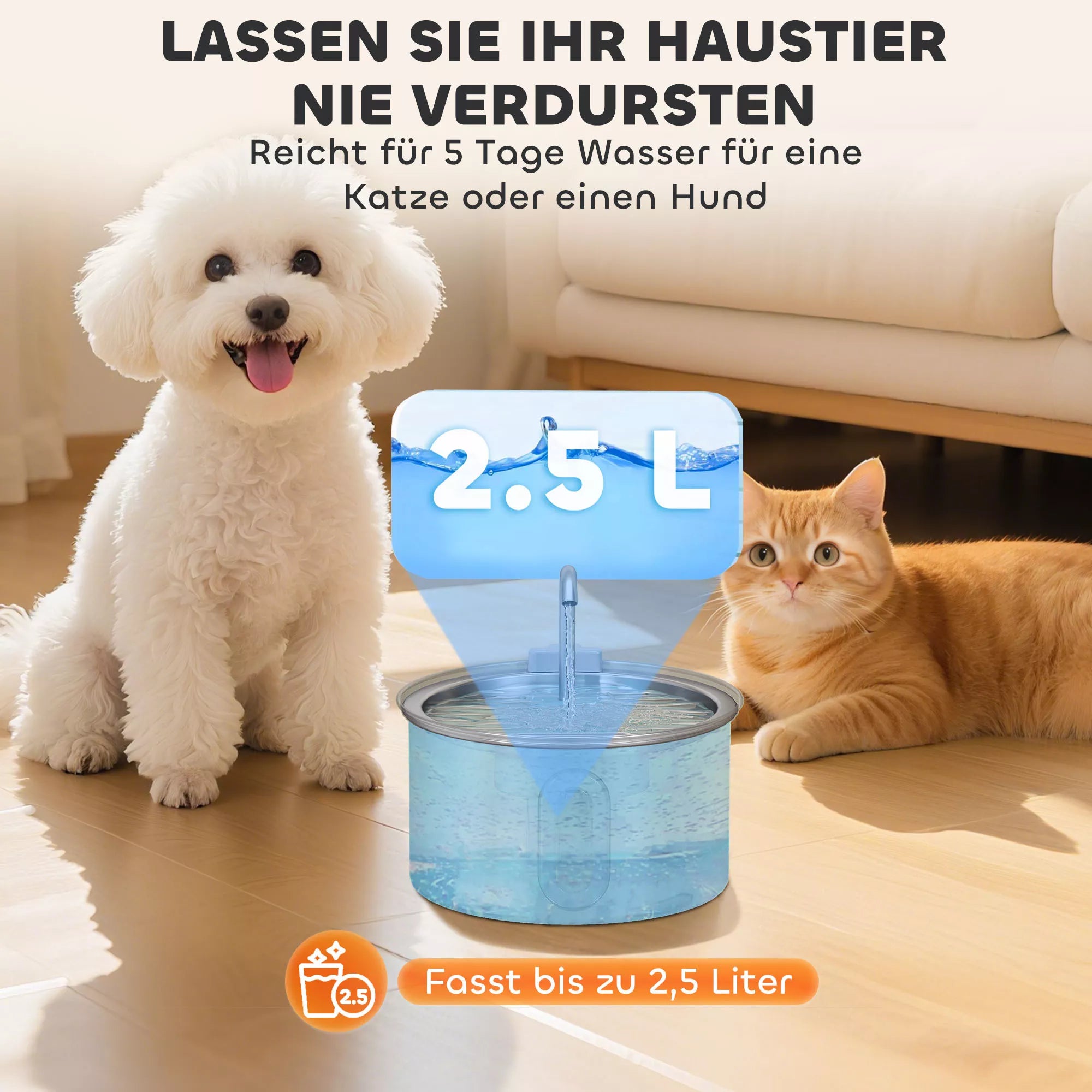 Katzenbrunnen 2,5L geriamojo vandens fontanas katėms su tyliu siurbliu LED aktyvintosios anglies filtru 19,4 x 19,4 x 18,7 cm
