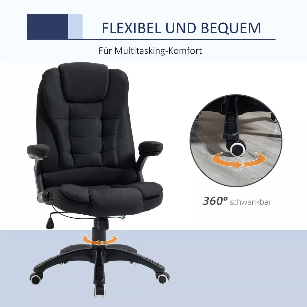 Biuro kėdė, kompiuterio kėdė, atlošiama poilsiui, aukščio reguliavimo rašomojo stalo kėdė, ergonomiška, 360°, putplastis, plastikas, lininis poliesteris, juoda, 65 x 72 x 100-120 cm
