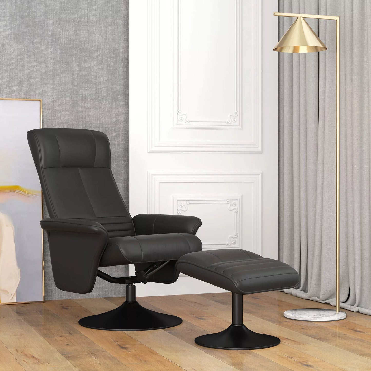 Ergonomiškas sukamasis minkštasuolis su pakoja, akcentinis, mikropluošto išvaizdos, juodas, iki 150 kg