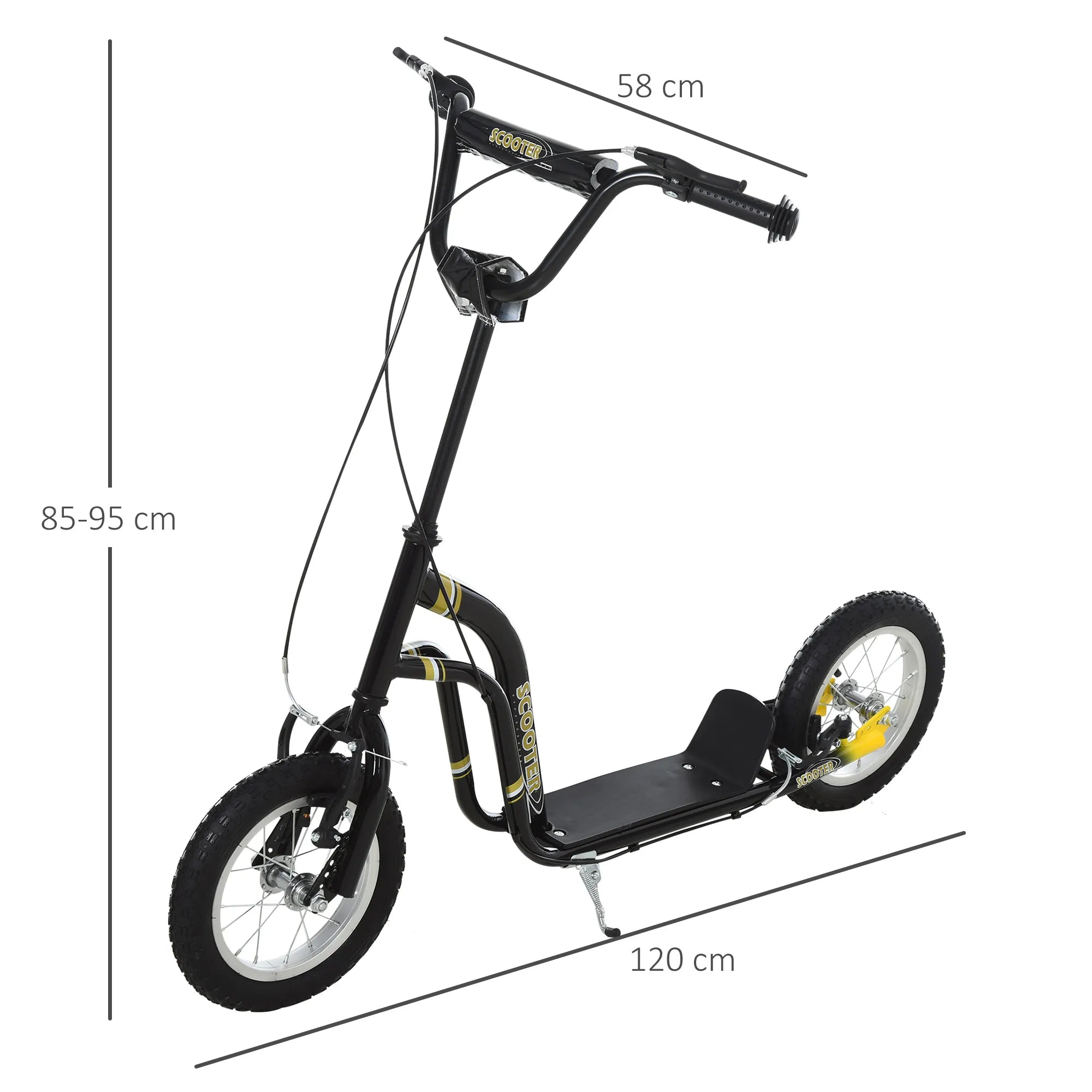 Vaikų paspirtukai nuo 5 metų Scooter Vaikų paspirtukai Paspirtukai Miesto paspirtukai Vaikų paspirtukai Kickboard su pneumatinėmis padangomis 12 colių Guma Aliuminis Juodas 120 x 58 x 85-95 cm