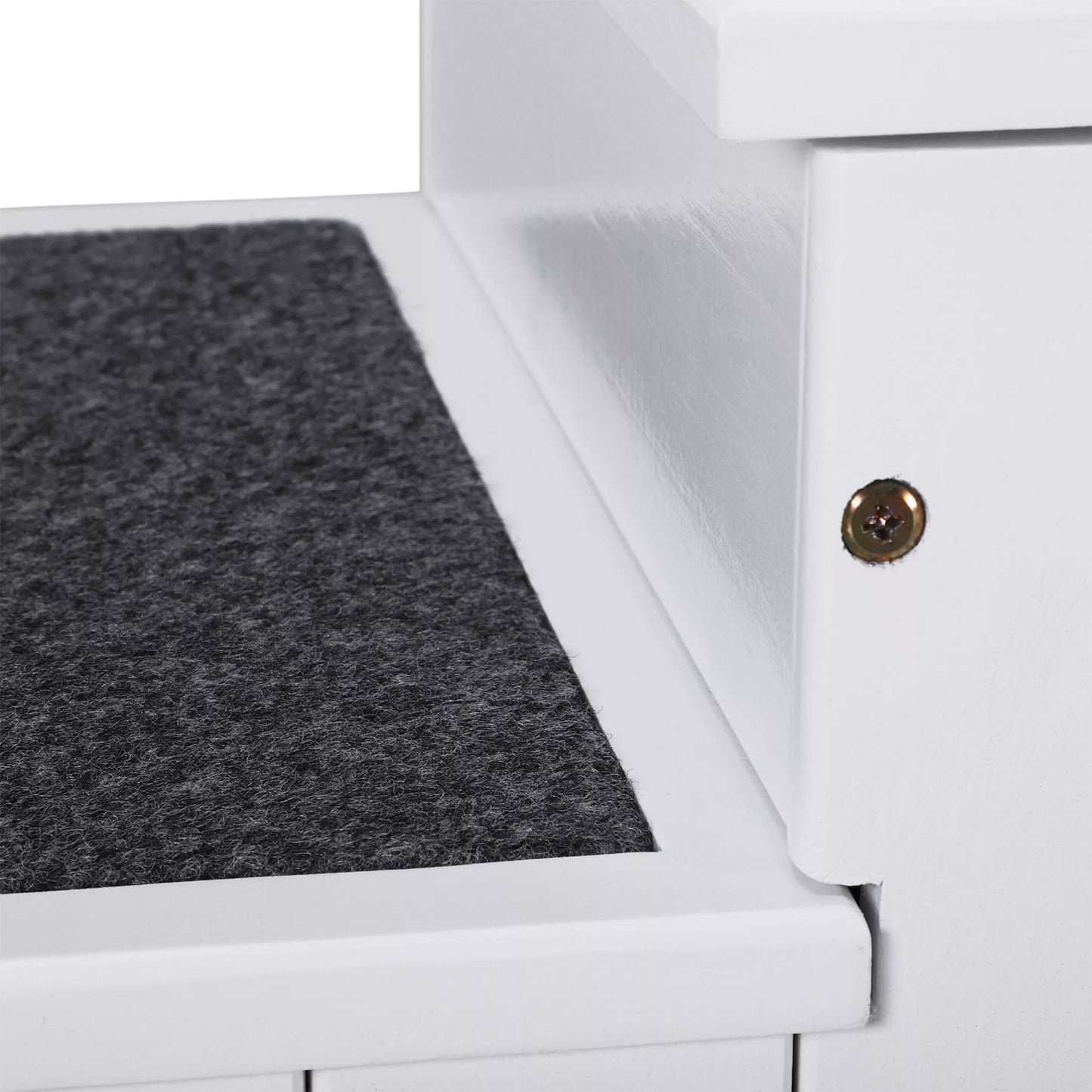 Šunų laipteliai 3 pakopų Kačių laipteliai Naminių gyvūnėlių laipteliai Šunų laipteliai šunims ir katėms Gyvūnėlių laipteliai pagalbos įlipant su kilimu, laikymo vieta, sofai, lovai, eglės mediena, balta, 40,5 x 44,5 x 38 cm