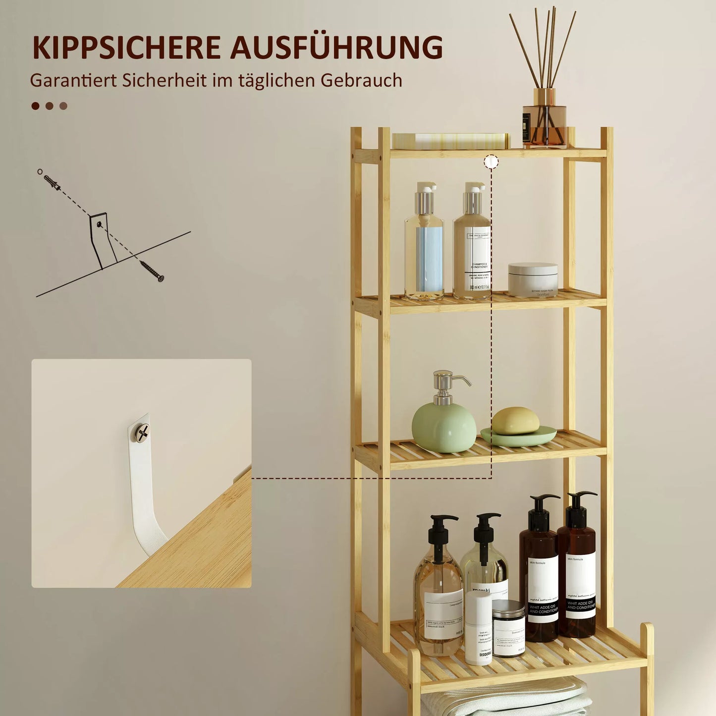 Vonios lentyna su 7 pakopomis, pagaminta iš bambuko, atspari vandeniui, tvirta, 180 cm