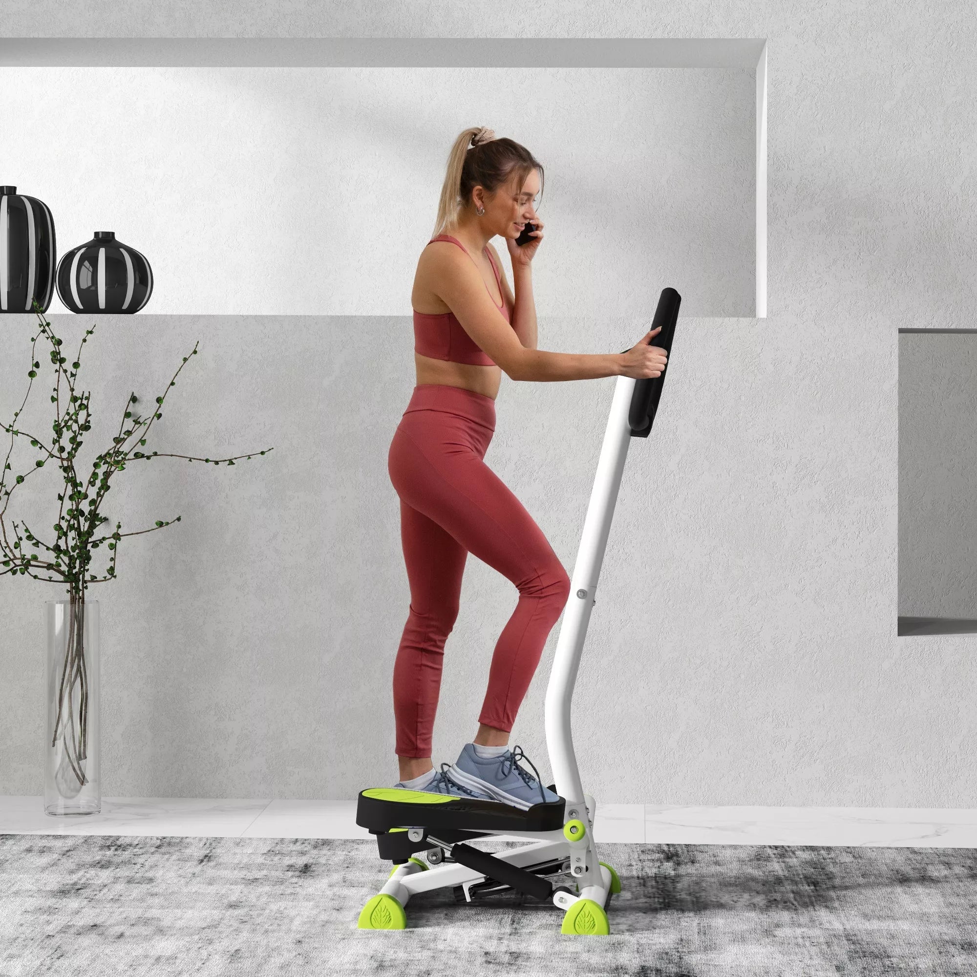 Fitness Stepperis treniruoklis, su LCD monitoriumi, neslystančiais pedalais, pagamintas iš plieno ir ABS, 55x44x108 cm, žalias+juodas