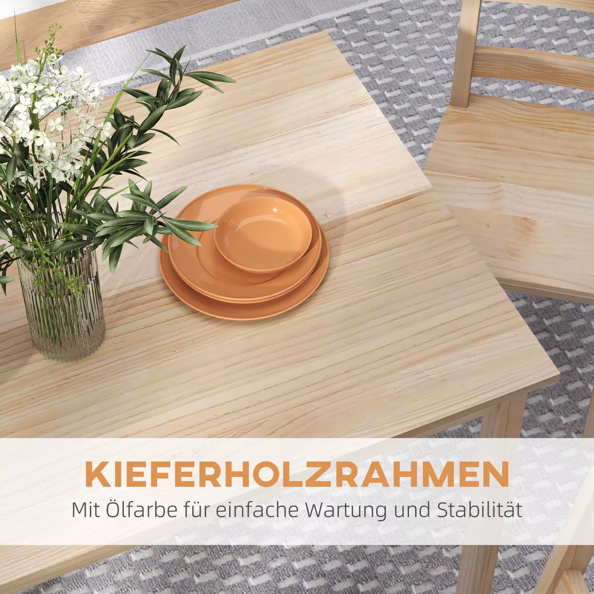 5 dalių valgomojo komplektas: valgomojo stalas su kėdėmis, masyvinio medžio, 118 cm x 73 cm x 75 cm, natūralus