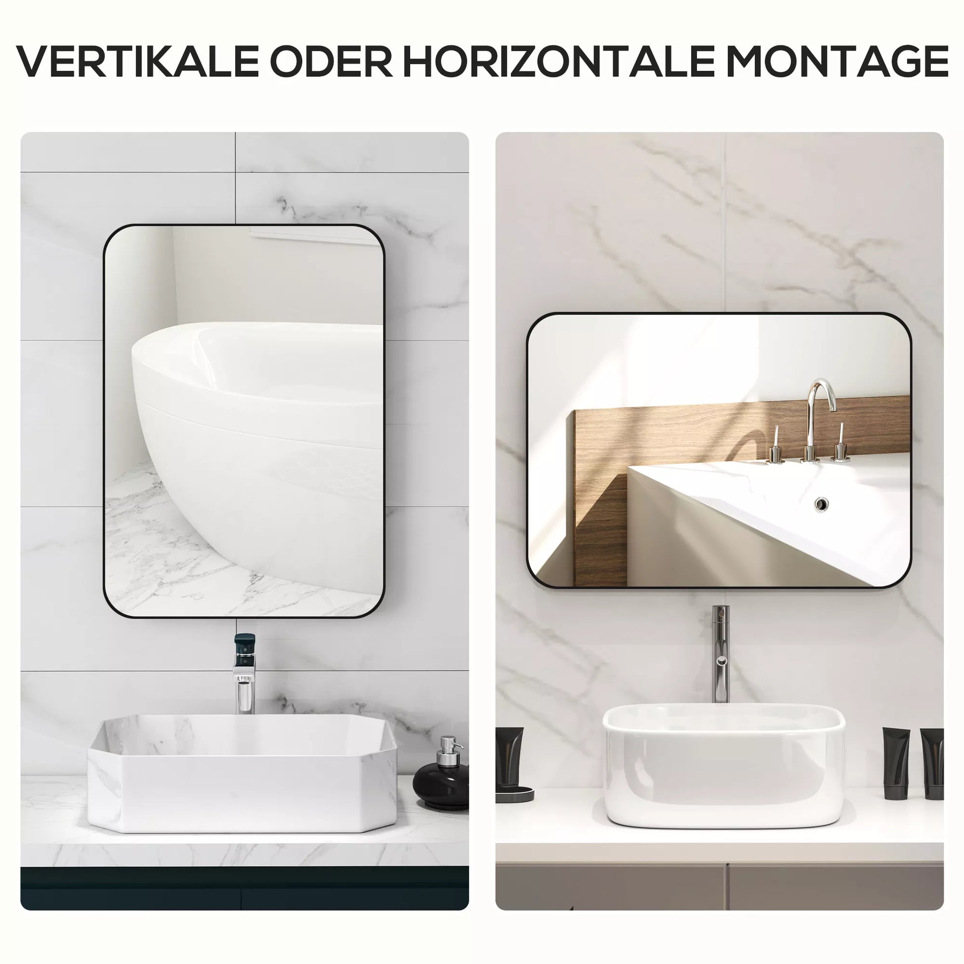 Sieninis vonios veidrodis su apsaugine plėvele nuo skeveldrų, metaliniu rėmu, 50 x 70 cm, juodas