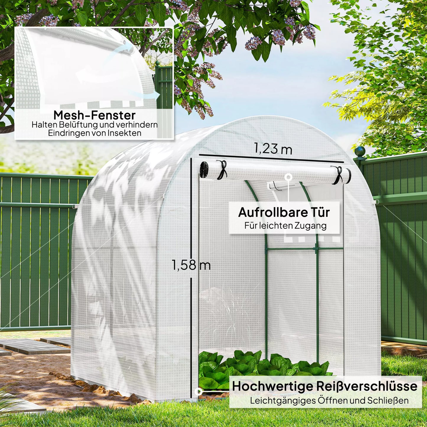 Šiltnamis, nešiojamas augalų namelis su plieniniu rėmu, plastikas, 143x73x195 cm, baltas